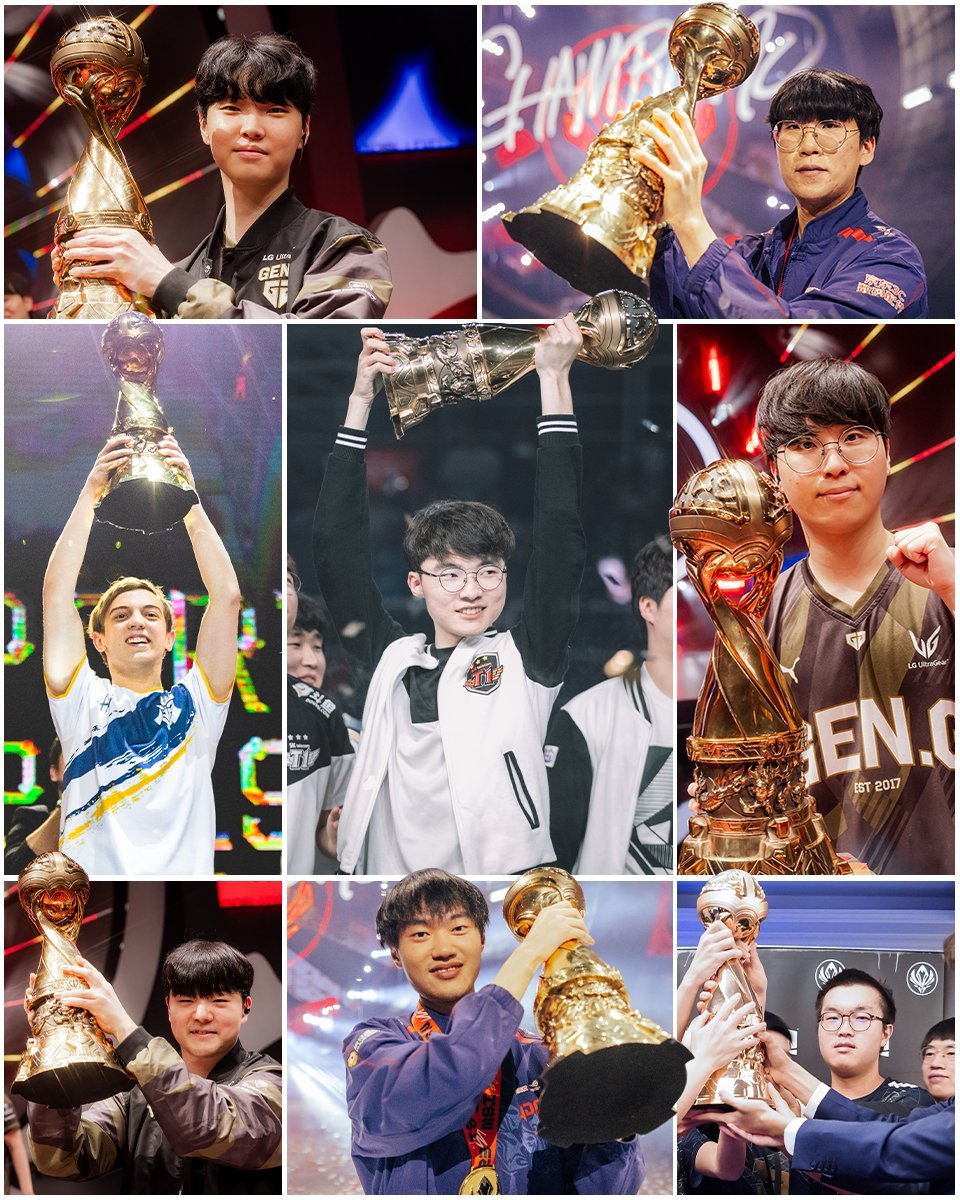 LOL官推更新往届MSI选手夺冠捧杯照片Faker(2016&2017)
