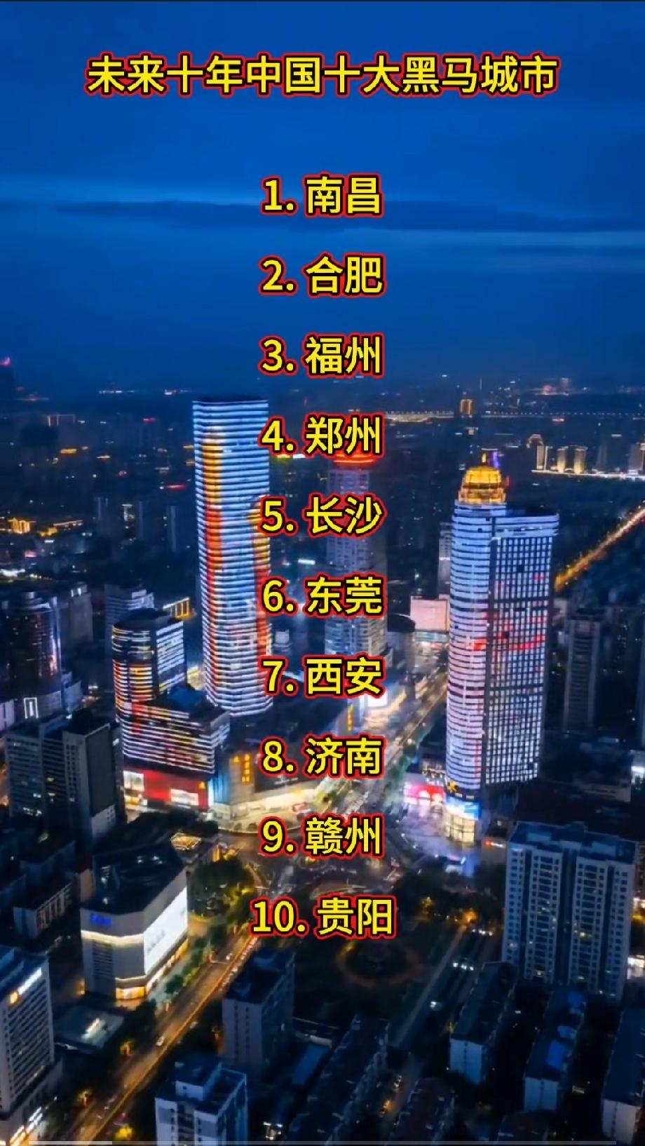 未来十年中国十大黑马城市1. 南昌｜中部超级逆袭黑马，强省会战略核心标的，