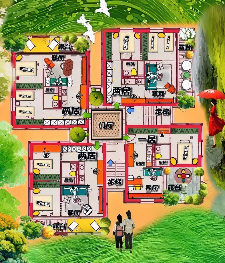 自建房有一种桀骜不驯的小眼神，四叶草户型太有杀伤力了，260㎡有一种中了五个亿的