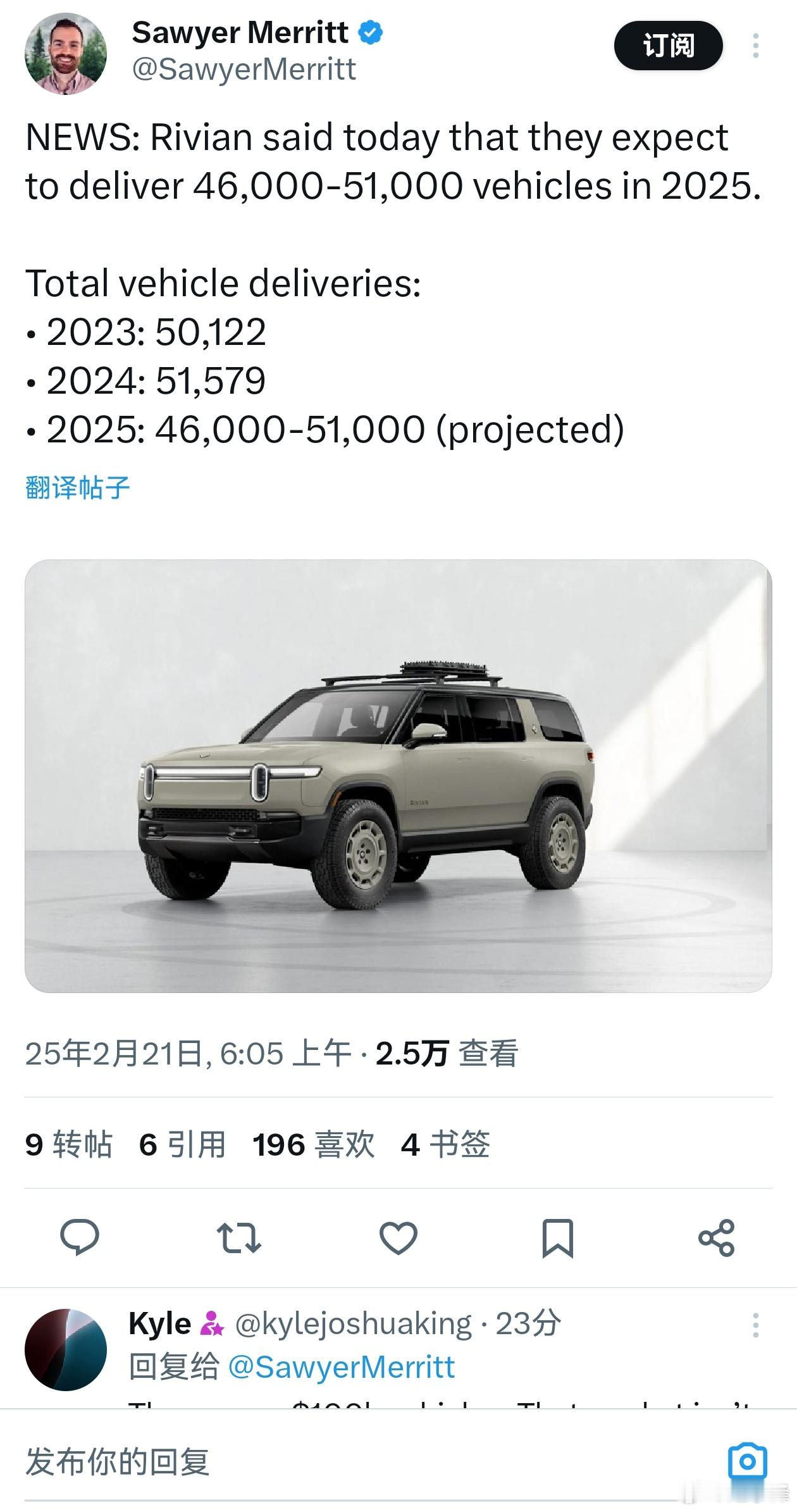 RIVIAN2025年预计50,000台，目前市值139亿美元小鹏，2025年