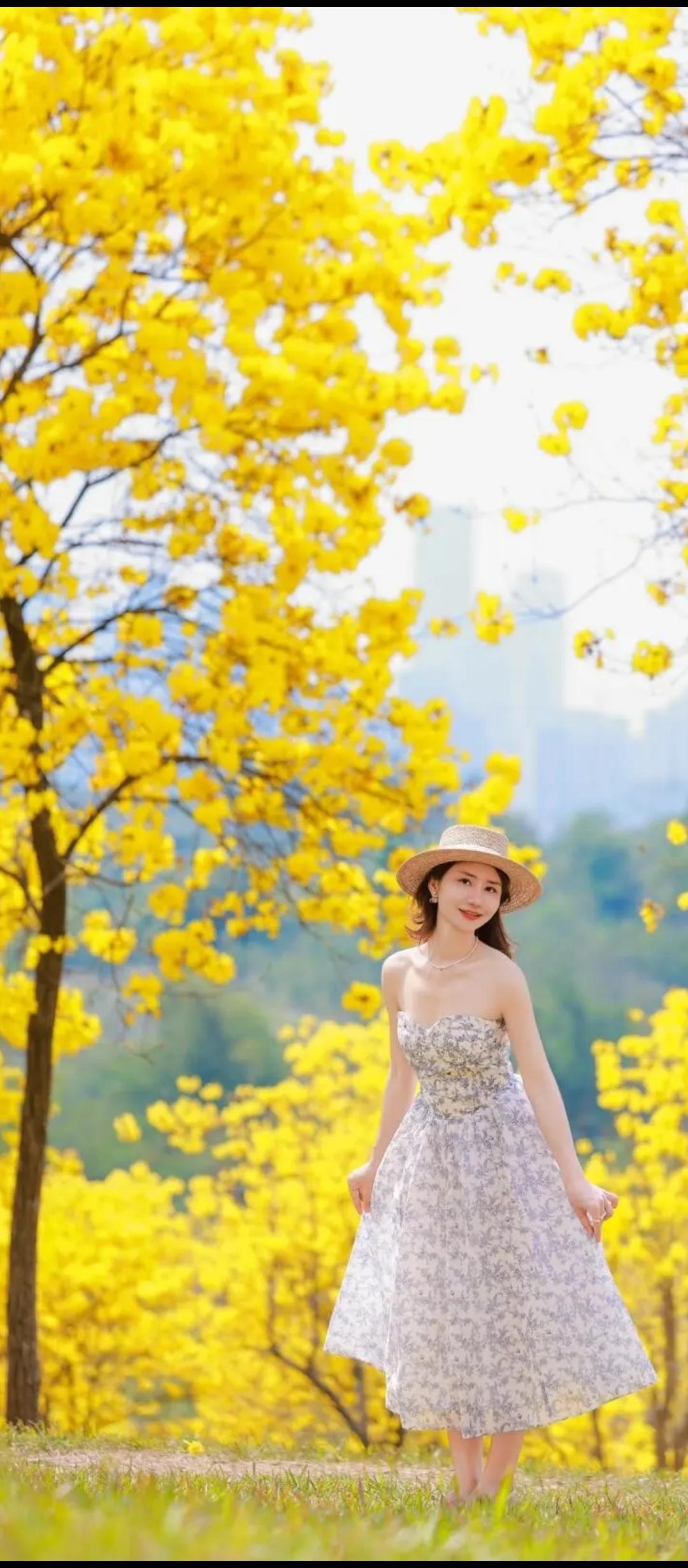 黄叶映秋光，美人笑语长。