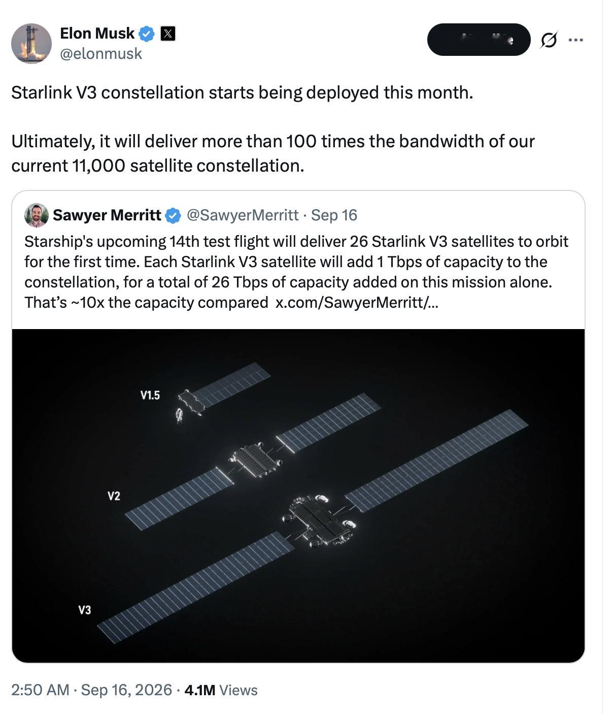 SpaceX将不早于北京时间9月28日20时15分，进行星舰第14飞，届时将部署