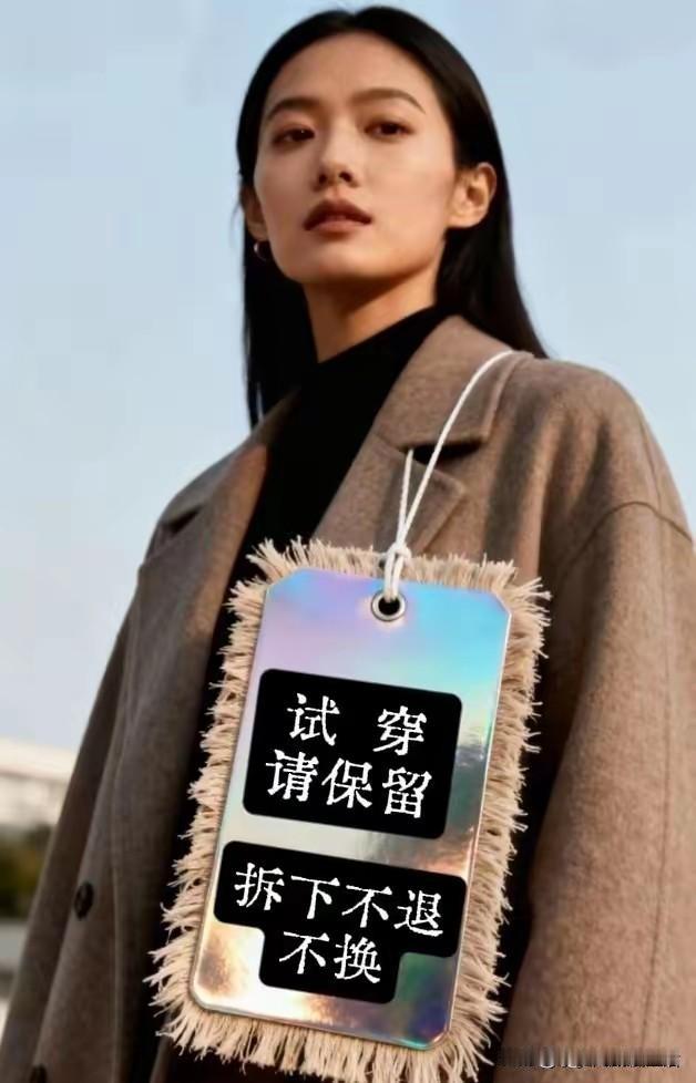 这样不行，吊牌绳太长了。得短点。就像袜子上的那个线一样，就订在后背中间或者前胸最