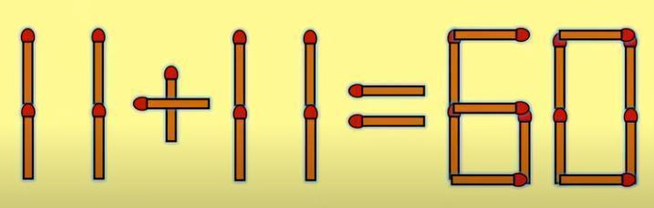 各位思维达人，挑战来了！眼前的火柴等式“11+11=60”明显不成立