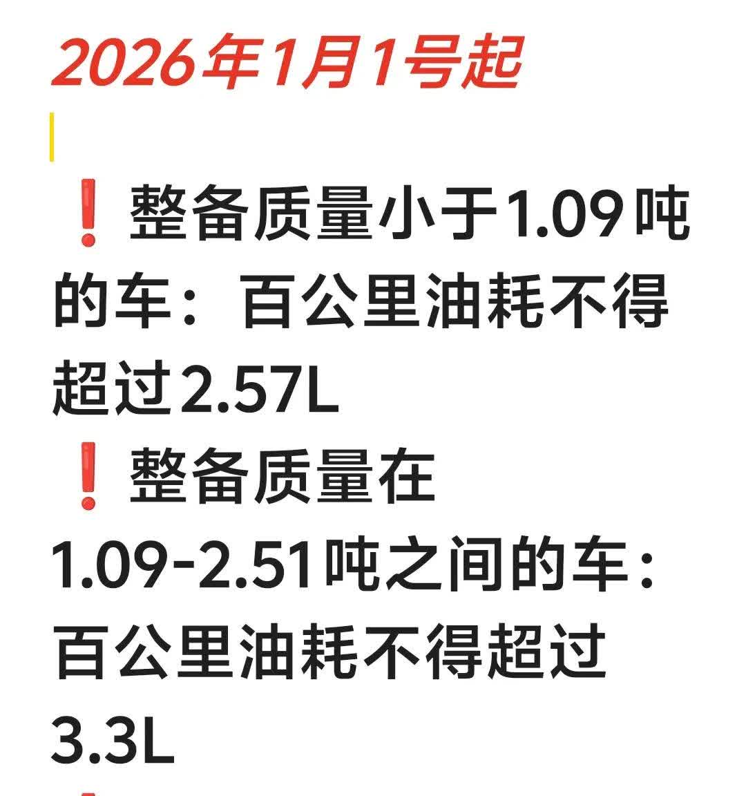 一夜之间，燃油车圈炸锅了！工信部又出新规定啦：2026年1月1日起，要求中型燃油