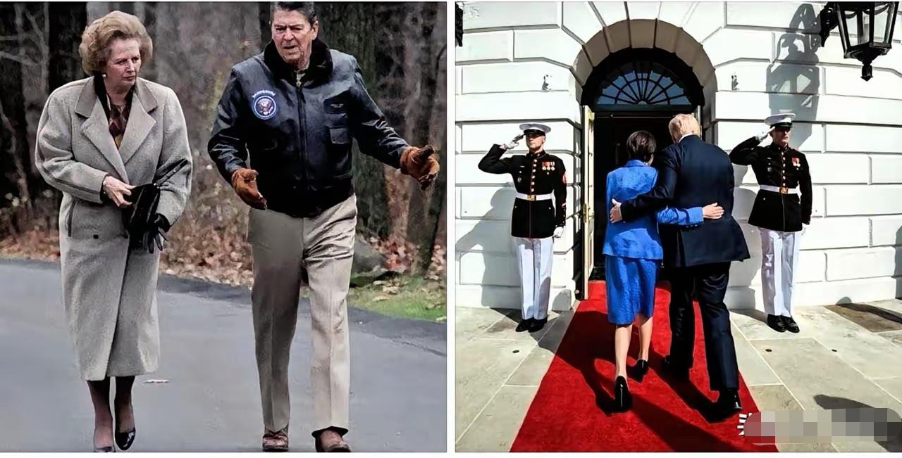 没有对比就没有伤害！左边是里根会见撒切尔，右图是特朗普会见日本首相。同样是男人和