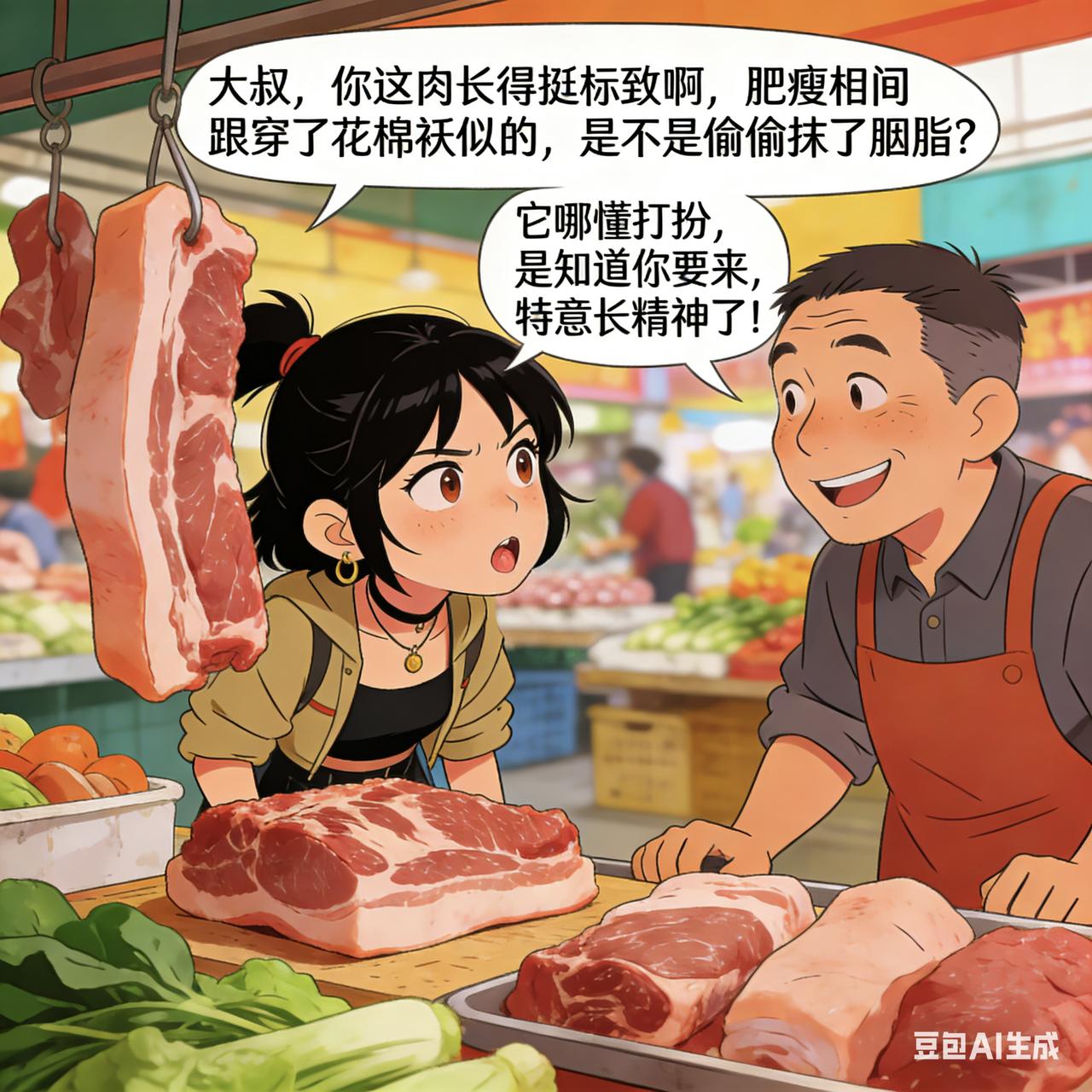 女流氓搞笑段子女流氓逛菜市场，在猪肉摊前瞅着块五花肉直咂嘴：“大叔，你这肉长