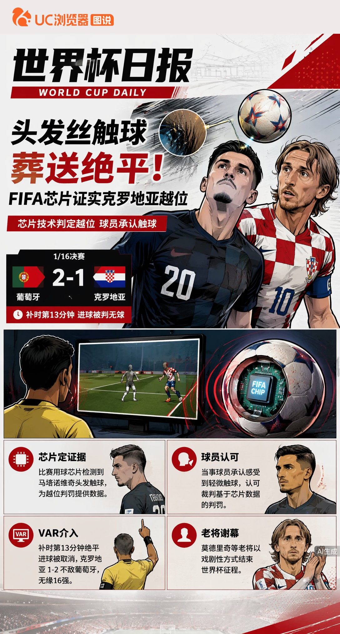 头发丝触球葬送绝平！FIFA芯片证实克罗地亚越位