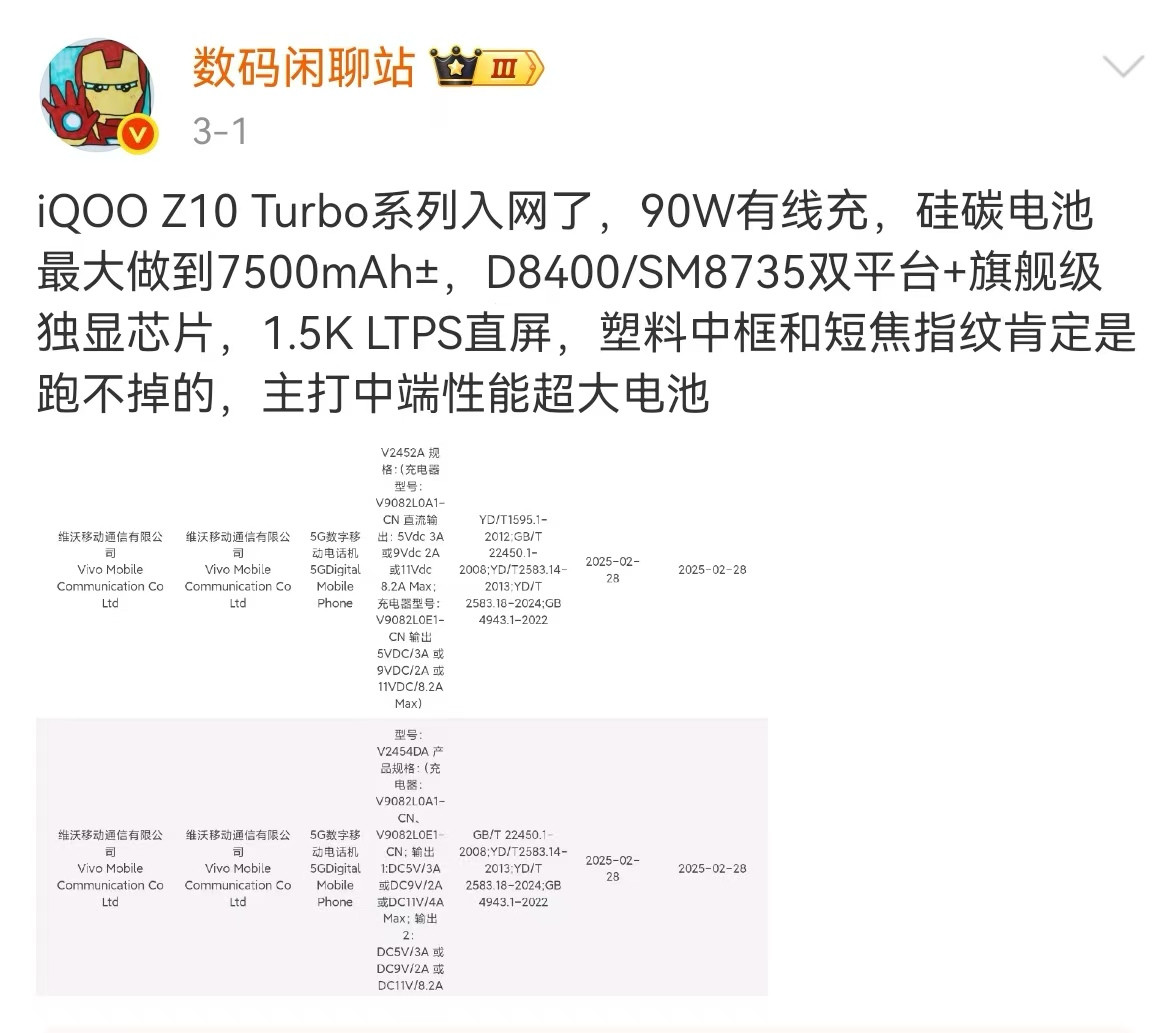 【iQOOZ10Turbo或搭载超大容量电池】被定义为“中端性能超大电