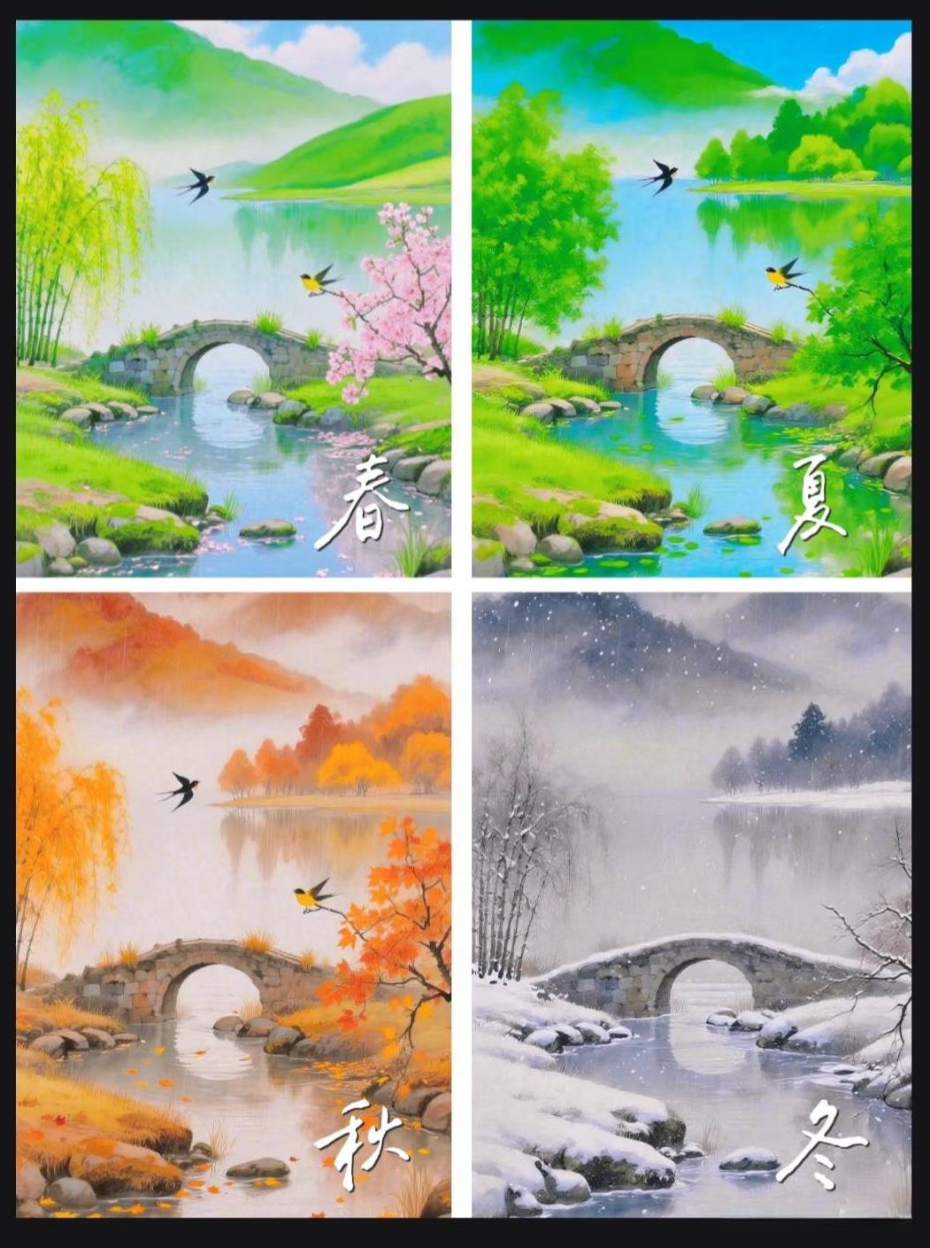 《七绝·四季吟》/马进鹏春拂柳丝燕语稠，夏荷映日伴蝉悠。秋枫染尽千山醉，