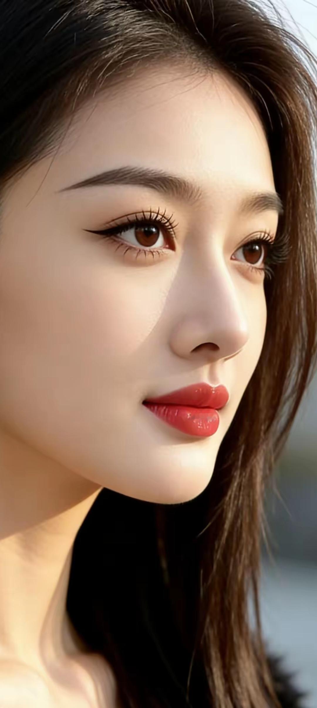 温柔甜美的侧颜，红唇轻启，散发迷人魅力！💄✨