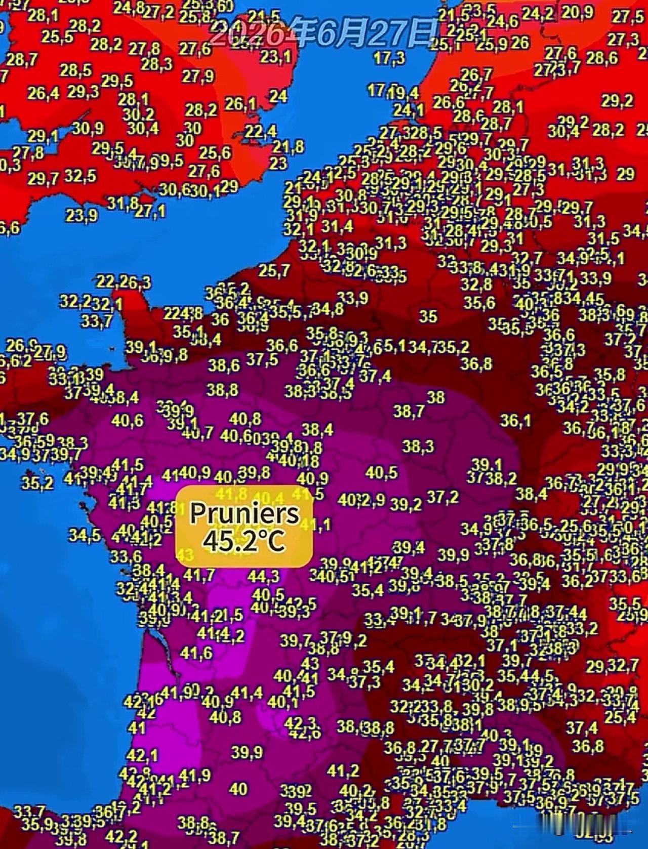 欧洲各国，高温连连破纪录，法国45℃高温！以前在中学地理课上，老师一提起地中