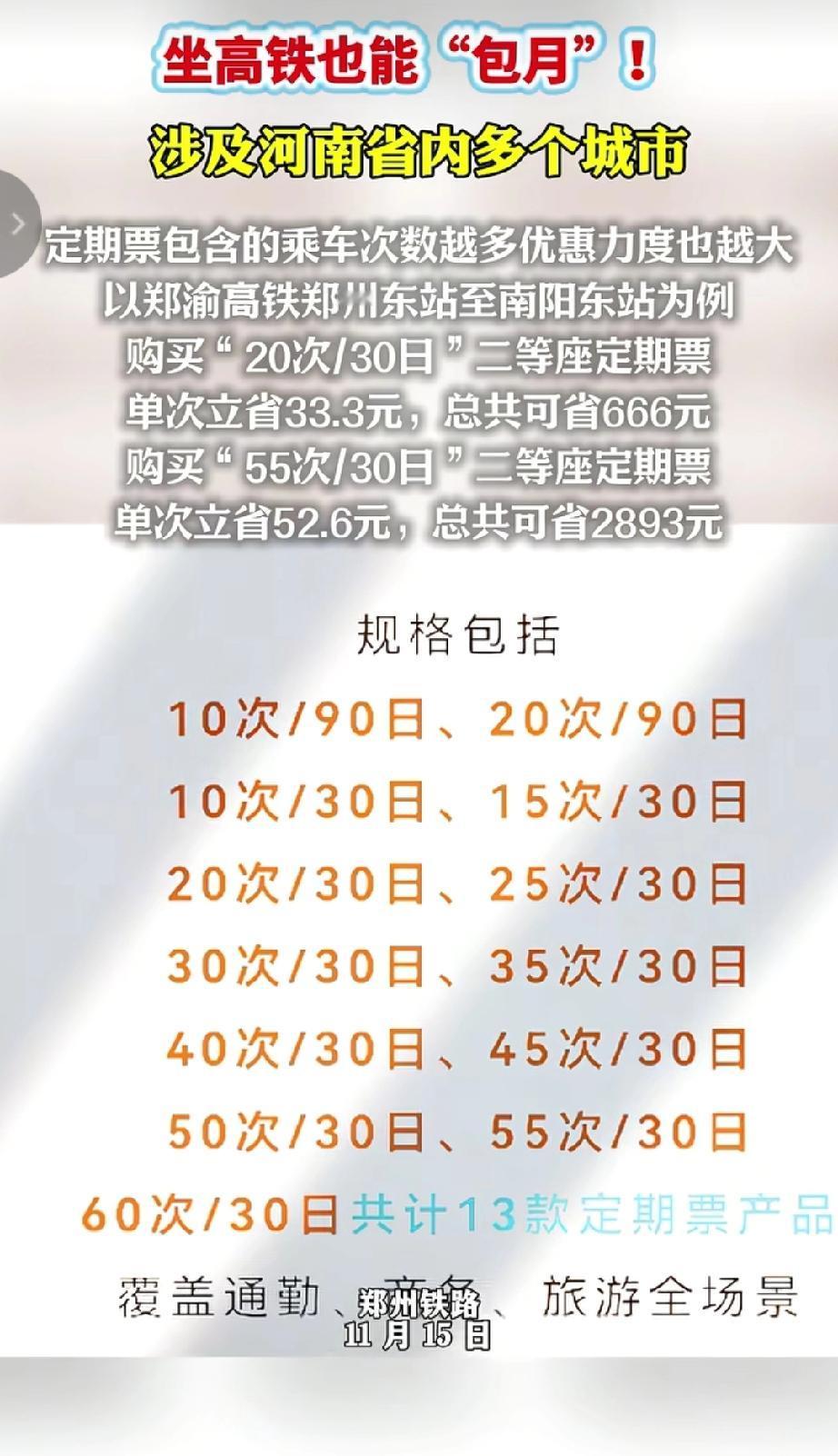 近日中国铁路郑州局集团有限公司针对高频次出行人群，在济郑高铁南乐至郑州东区间、郑