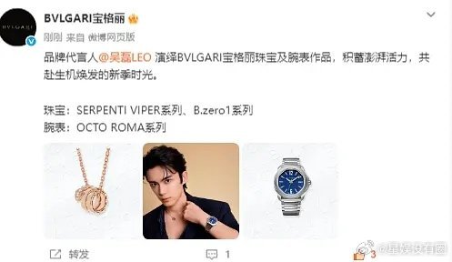 宝格丽直接霸气维护吴磊网友问为什么会因为一个商务嘲磊子至今想不明白，怀疑是翻炒