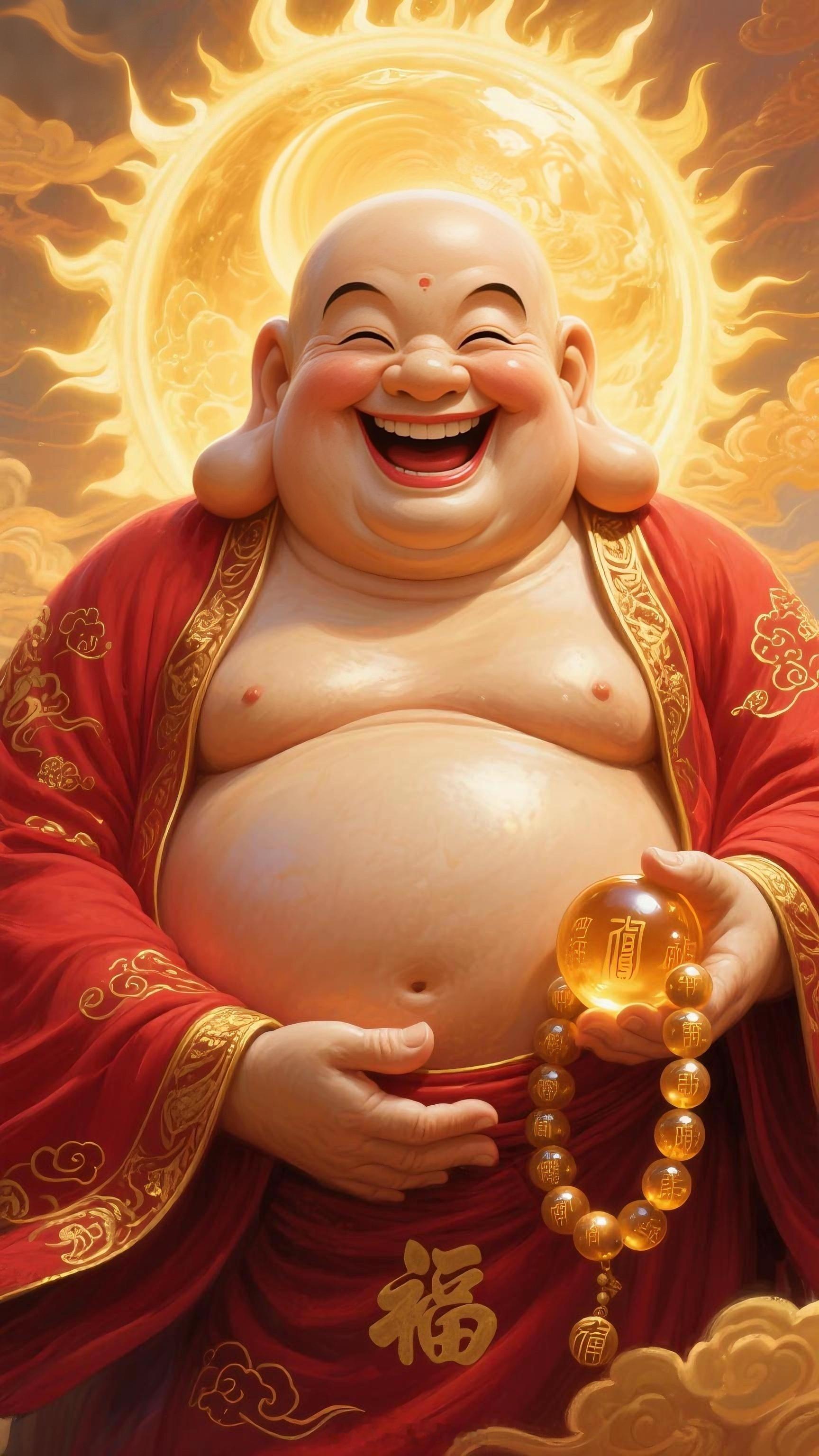 礼赞慈悲喜舍的弥勒佛，喜气会临身，护佑你爱情事业双丰收！笑口常开、福气满盈、丰