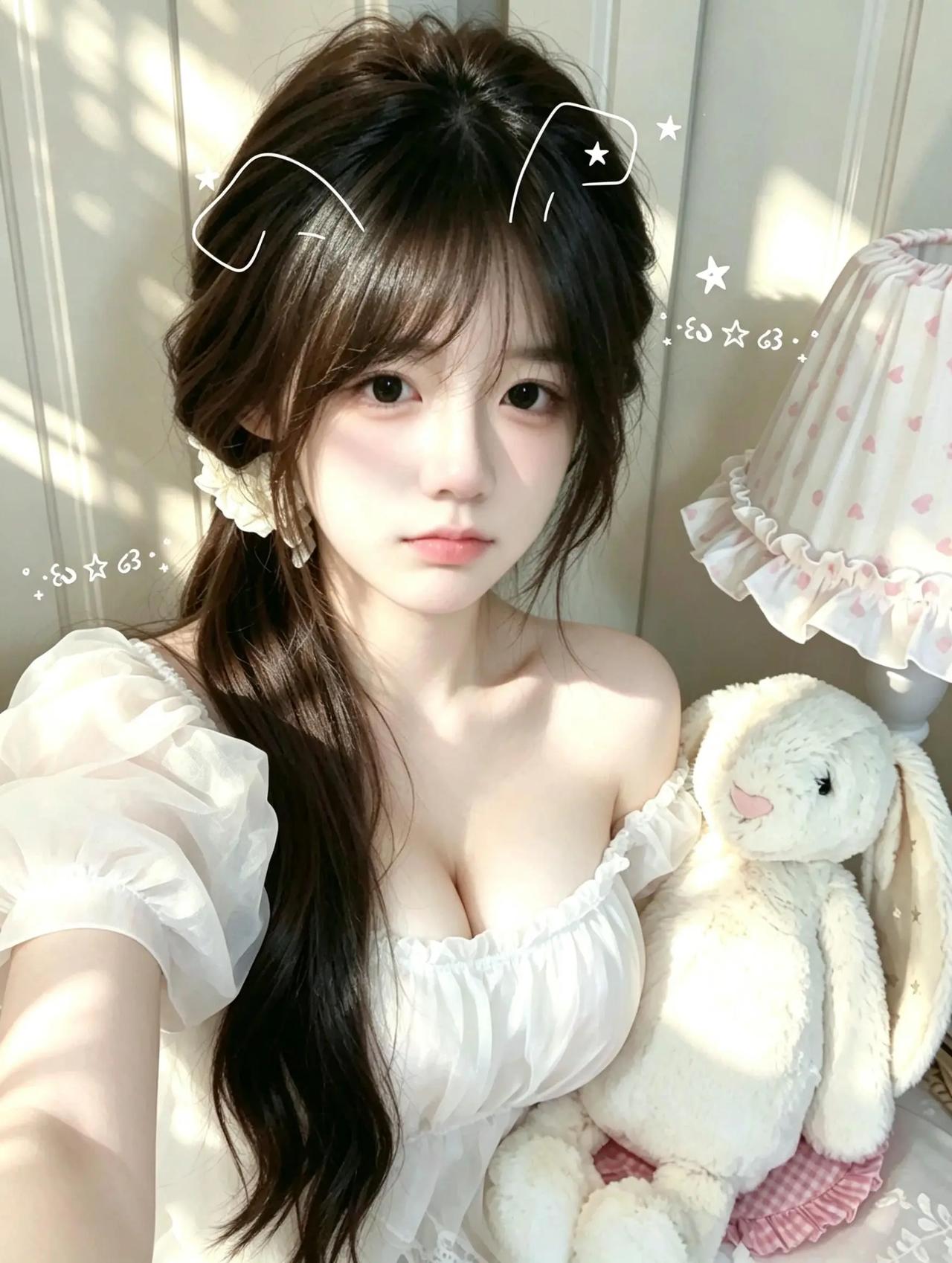 被这只小兔子和美女的组合治愈了！居家氛围感拉满，是心动的感觉没错了。甜美美女纯