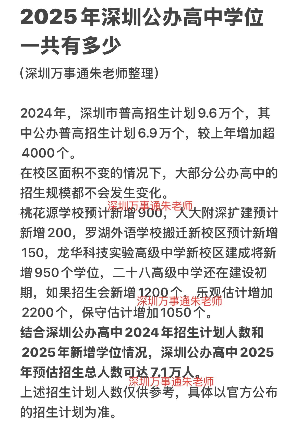 2025年深圳公办高中学位一共有多少中考家有中考生