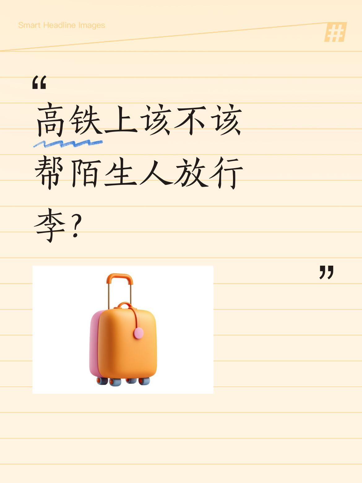 高铁上该不该帮陌生人放行李？网友拍到有趣一幕：女生把行李箱全放地上，男网友调侃