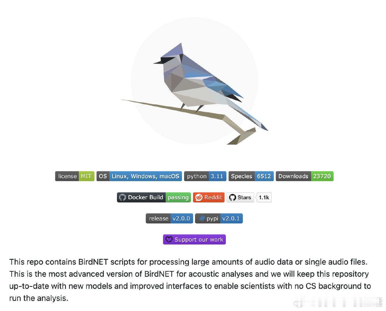 【[1.1k星]BirdNET-Analyzer：为科学研究提供强大的音频数据处