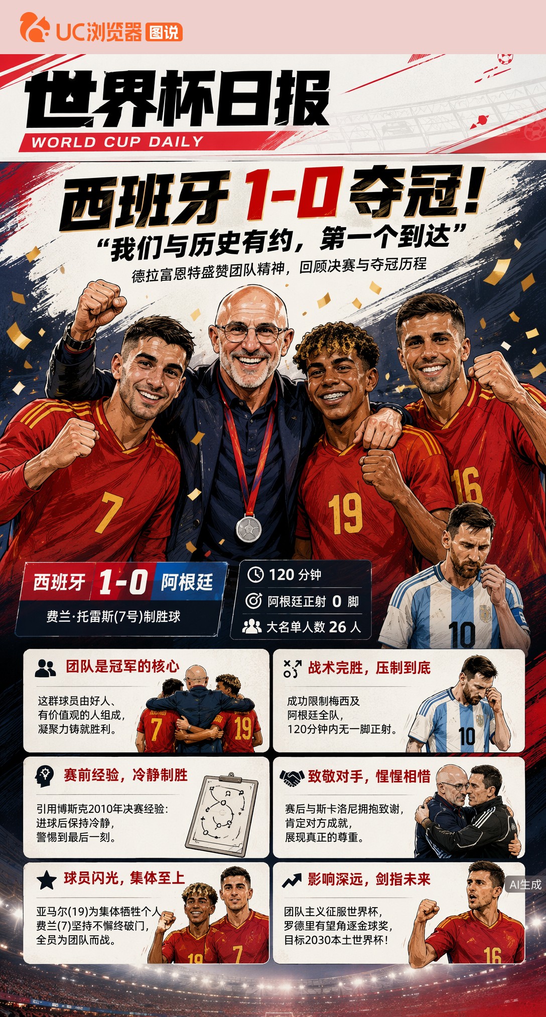 西班牙1-0夺冠！德拉富恩特：我们与历史有约，第一个到达