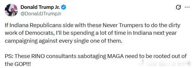 【黄金时代】小川普聚焦印第安纳分区：如果印第安纳州的共和党人与这些“永不挺川”的