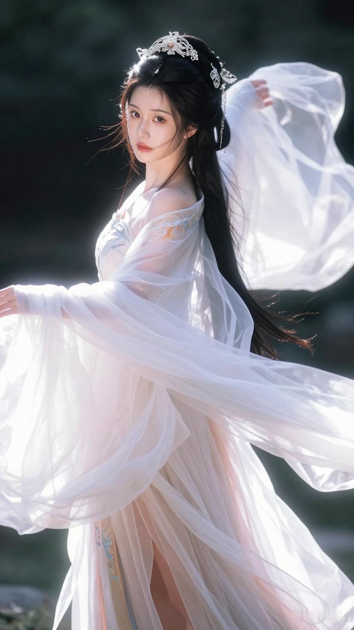 走在街上，偶然间瞥见一位身着汉服的美人，瞬间就被她的美给拿捏住了。她那身淡蓝色的