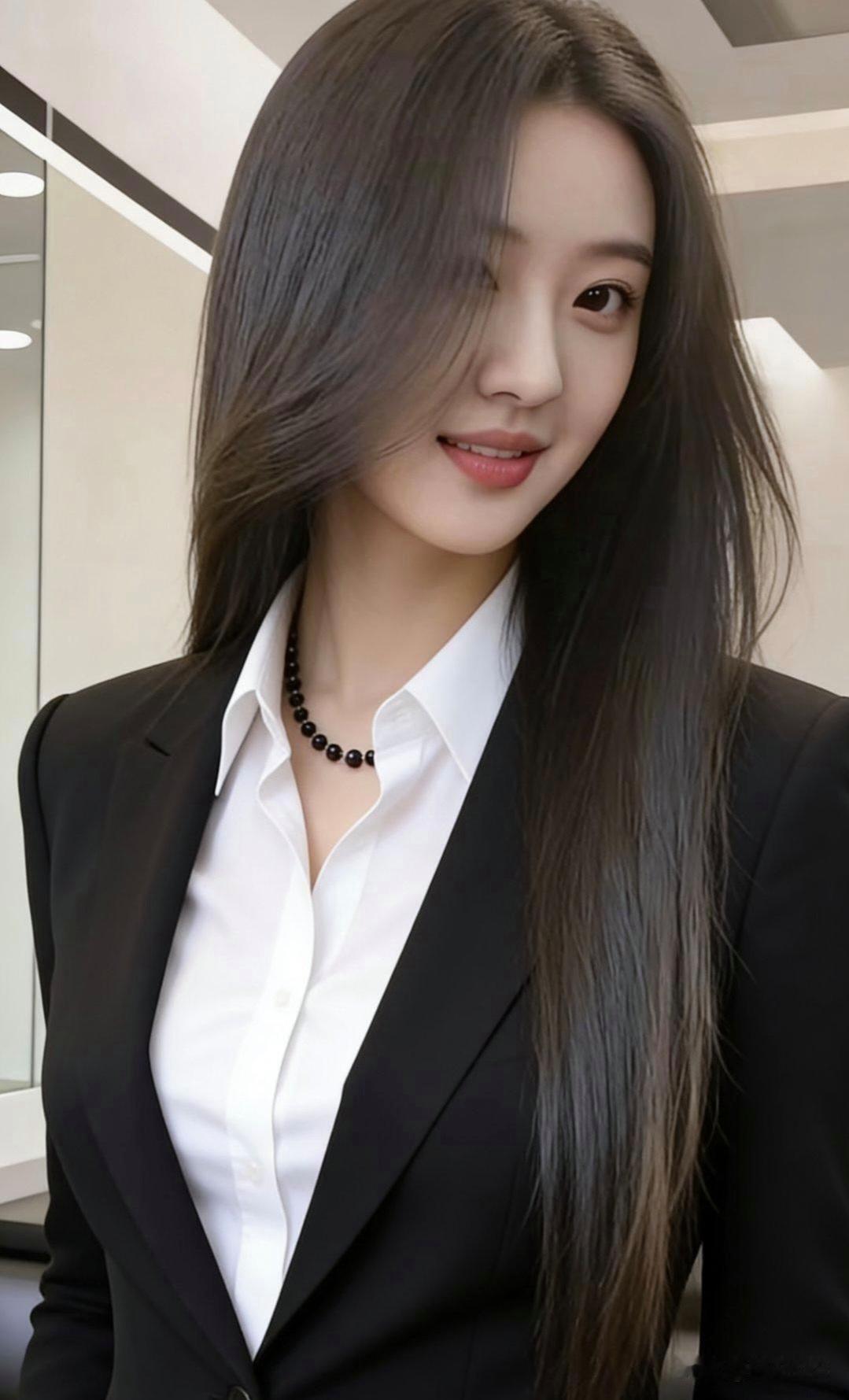 长发飘飘，眉清目秀，很精致的女人，令人眼前一亮！