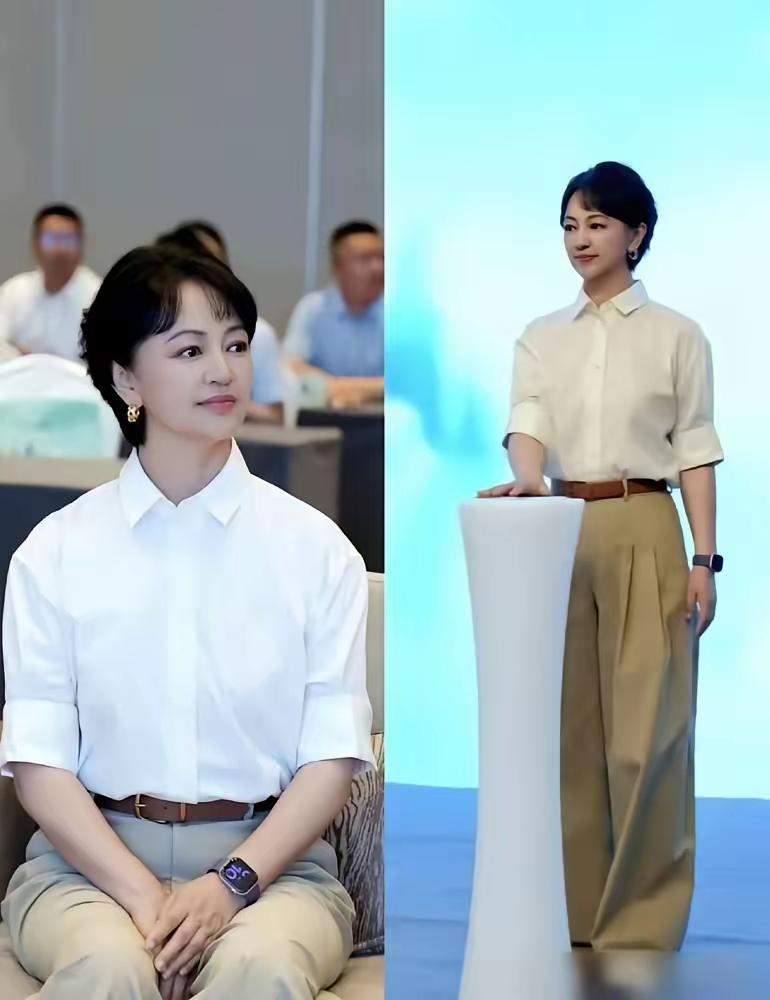 罗海琼这身衣服裤子穿出了华谊副总裁夫人的气魄和气度，妥妥的霸气外露。罗海琼这