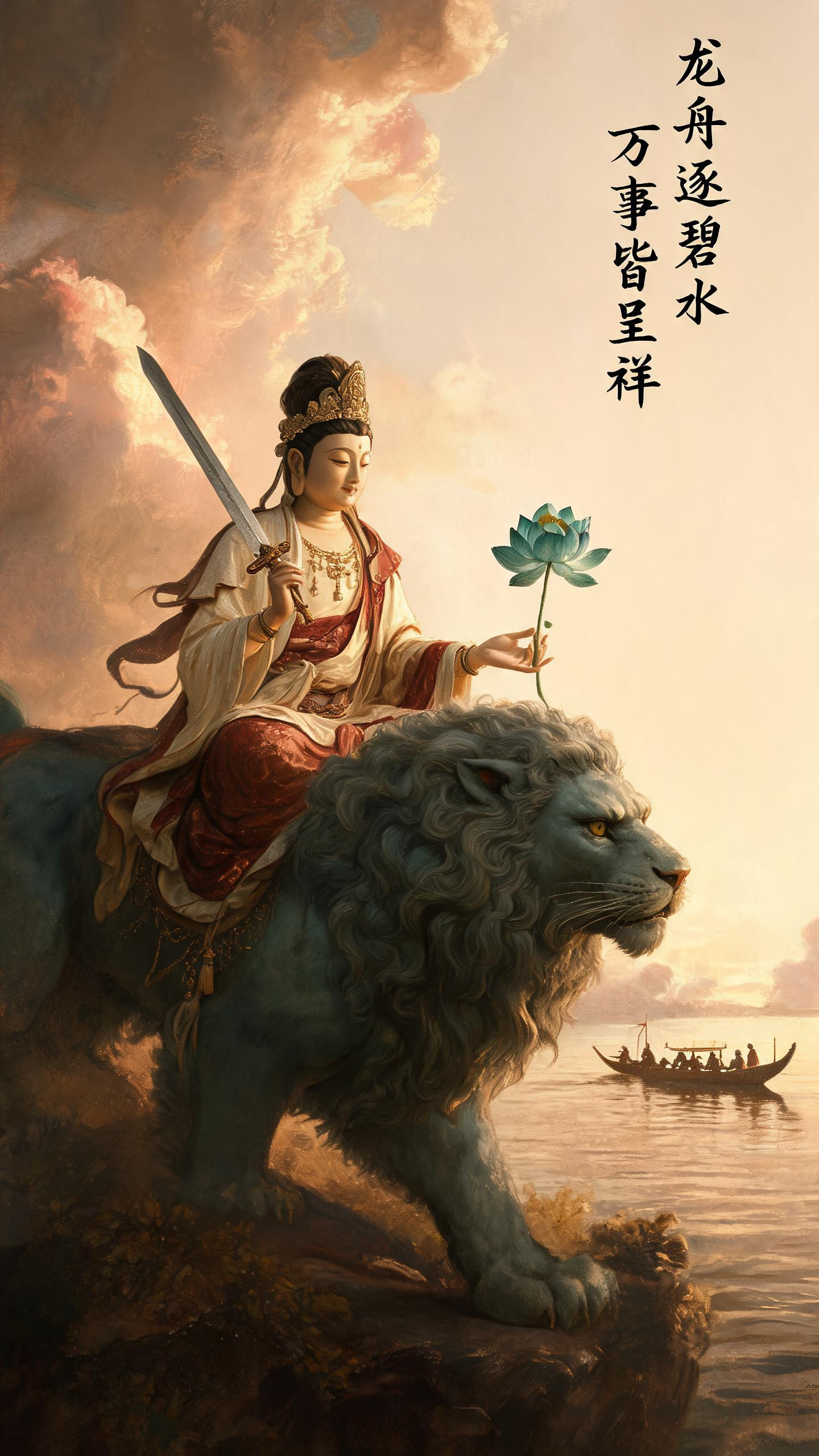 青狮踏祥云而来，借文殊菩萨福泽，愿君端午无疾无忧！端午节