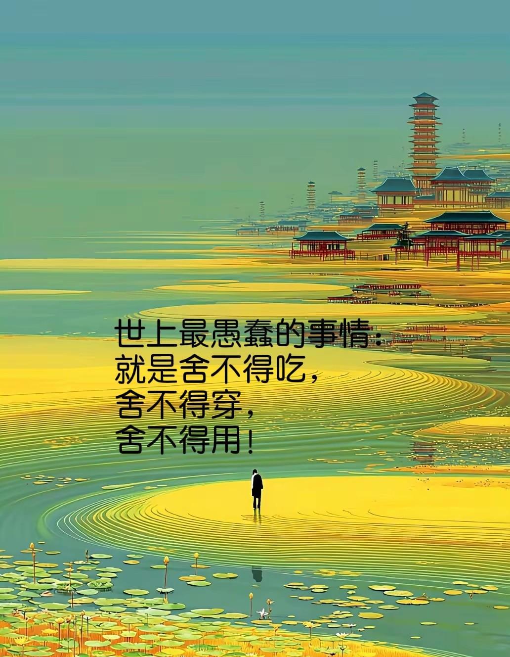 世界上最愚蠢的事情就是，舍不得吃、舍不得穿、舍不得用，说好听点是勤俭节约，说实在