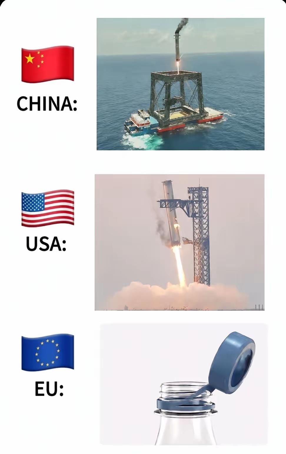这次我们的火箭一级海上回收和欧洲的高温天气让欧洲网友开始顽梗了。图一：中美在实