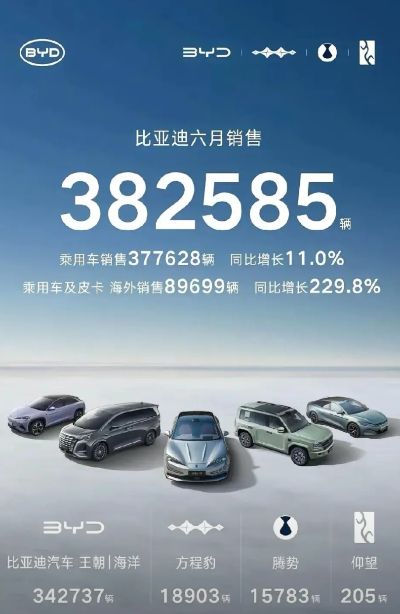 比亚迪销量跌了不少，这个月只有34万，上个月38万呢，大概少了四万辆。吉利还可