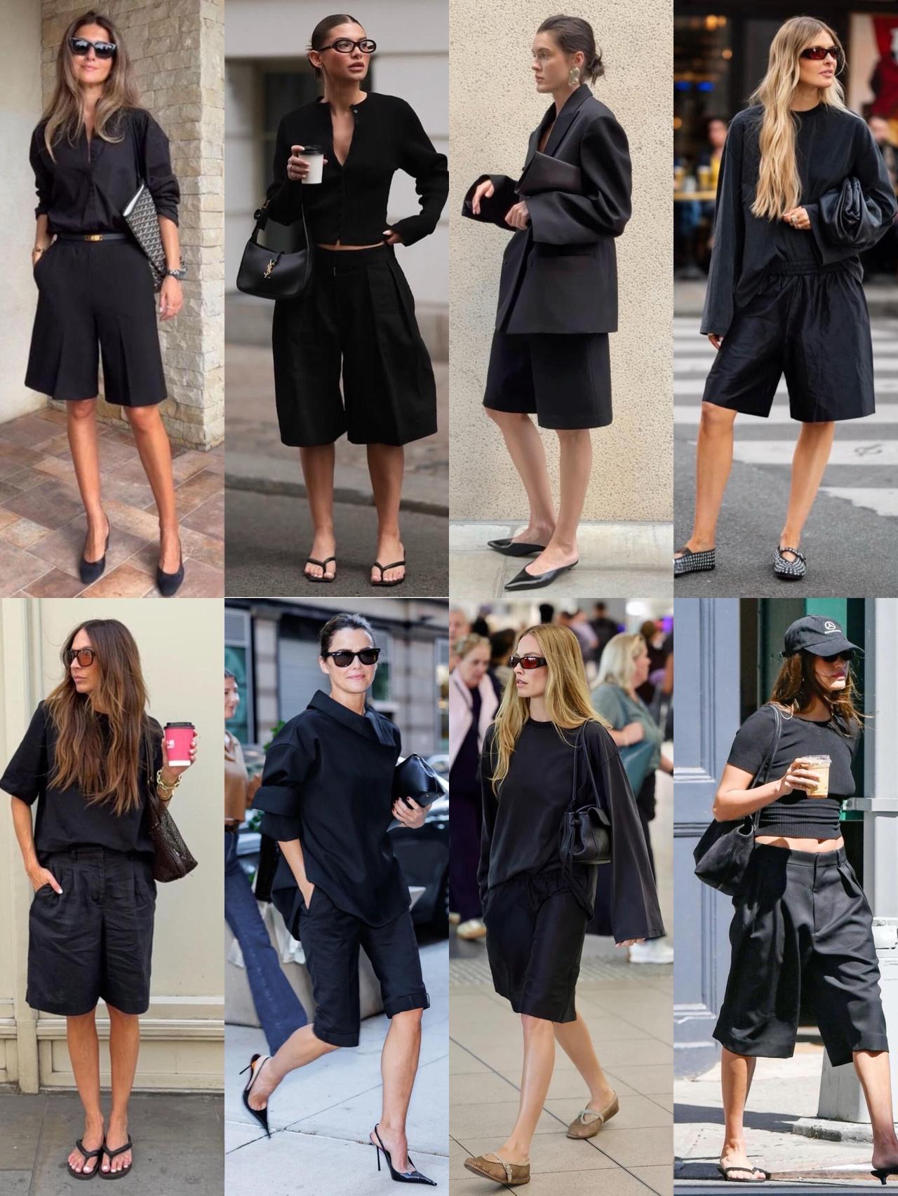 百慕大短裤又火了，高级又松弛！黑色百慕大短裤，是夏日显瘦百搭利器。同色系穿搭想