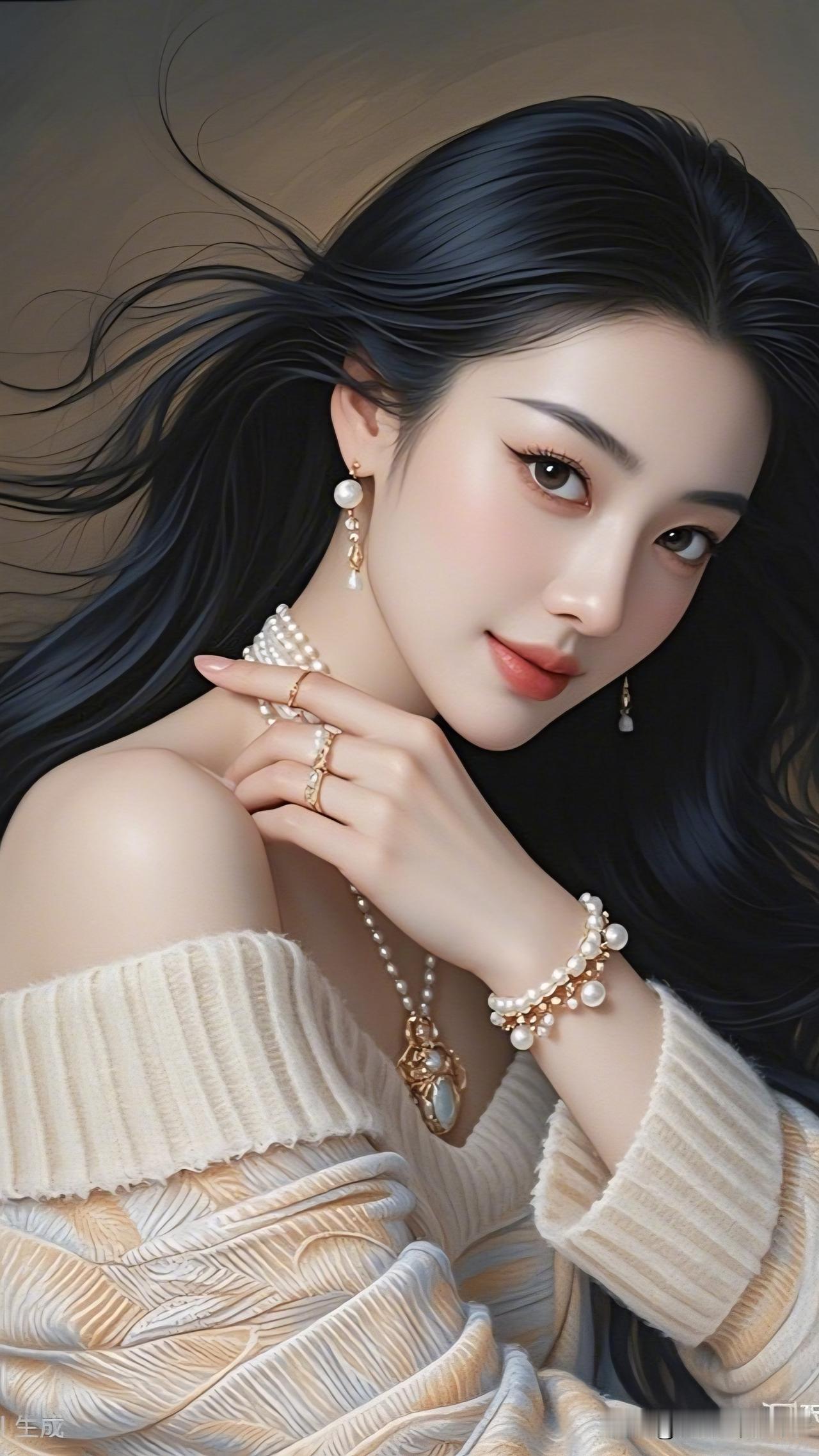 玉佩轻摇，美人如画。有气质的穿搭是怎么样的温柔优雅，珍珠耳环与发丝相映成趣，尽