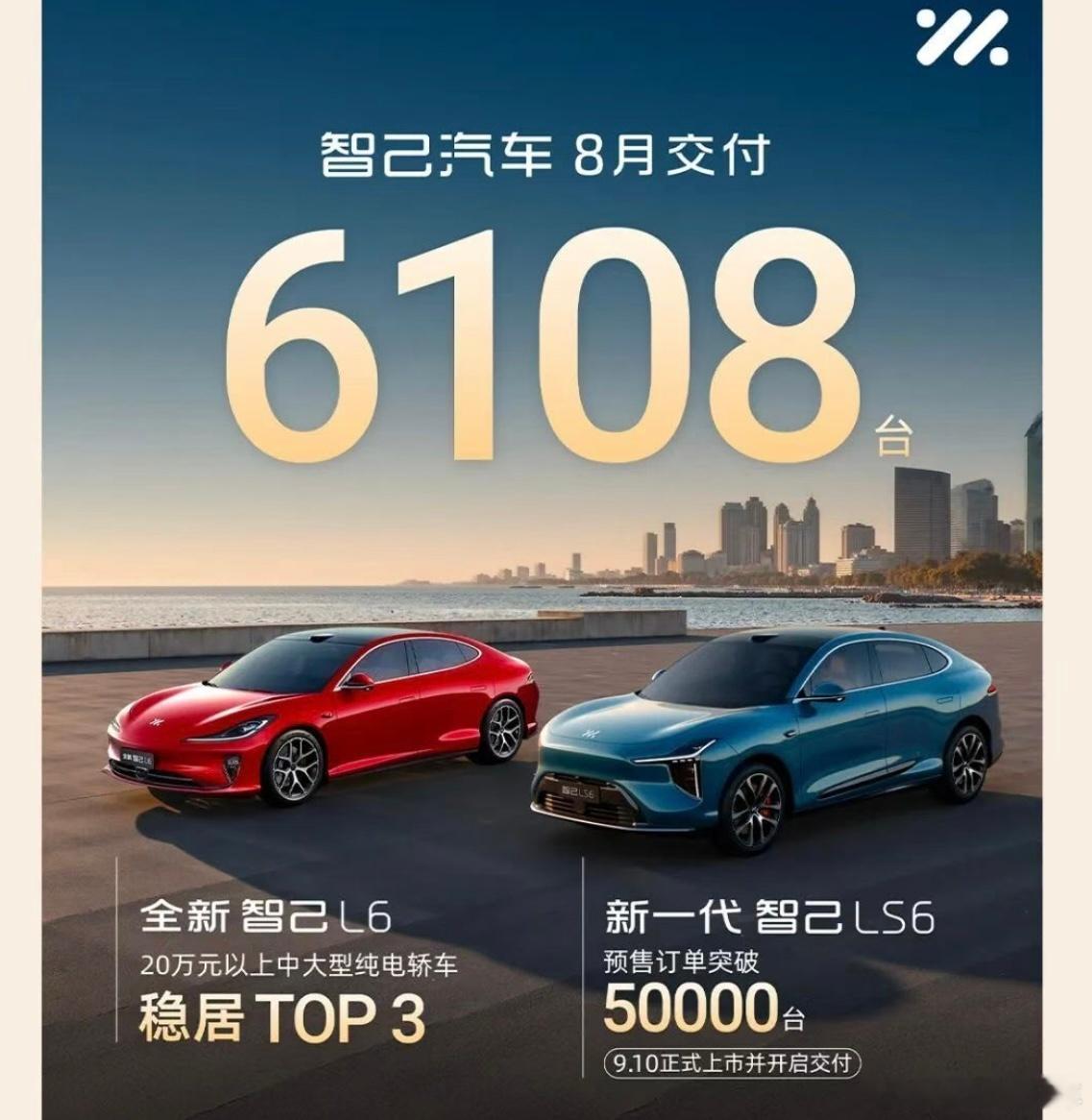 智己8月交付6108台，新一代LS6小订超5万，将于9月10日正式上市，