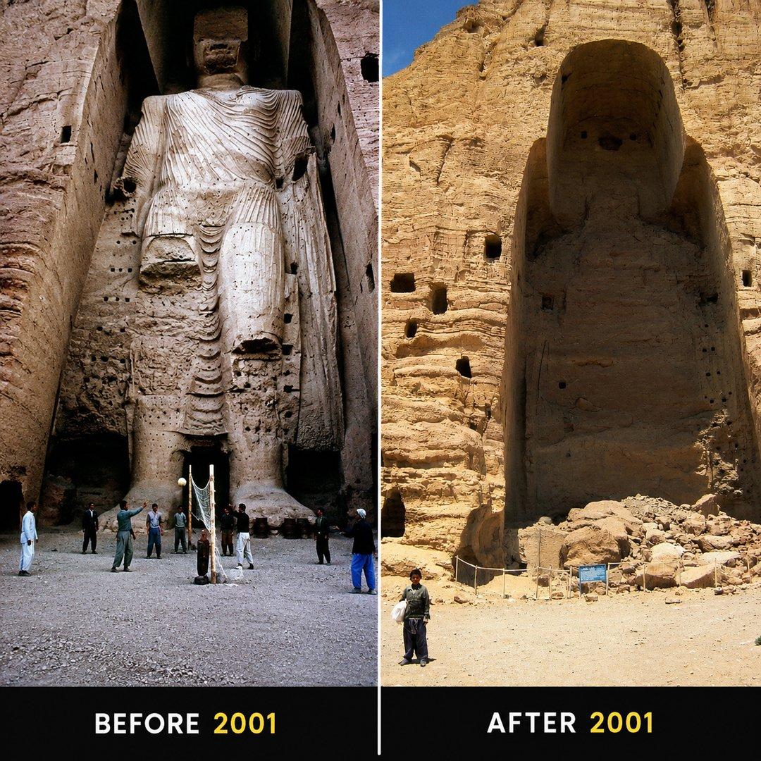 近1500年来，巴米扬大佛一直矗立在阿富汗这处悬崖壁龛之中，高达55米（180英
