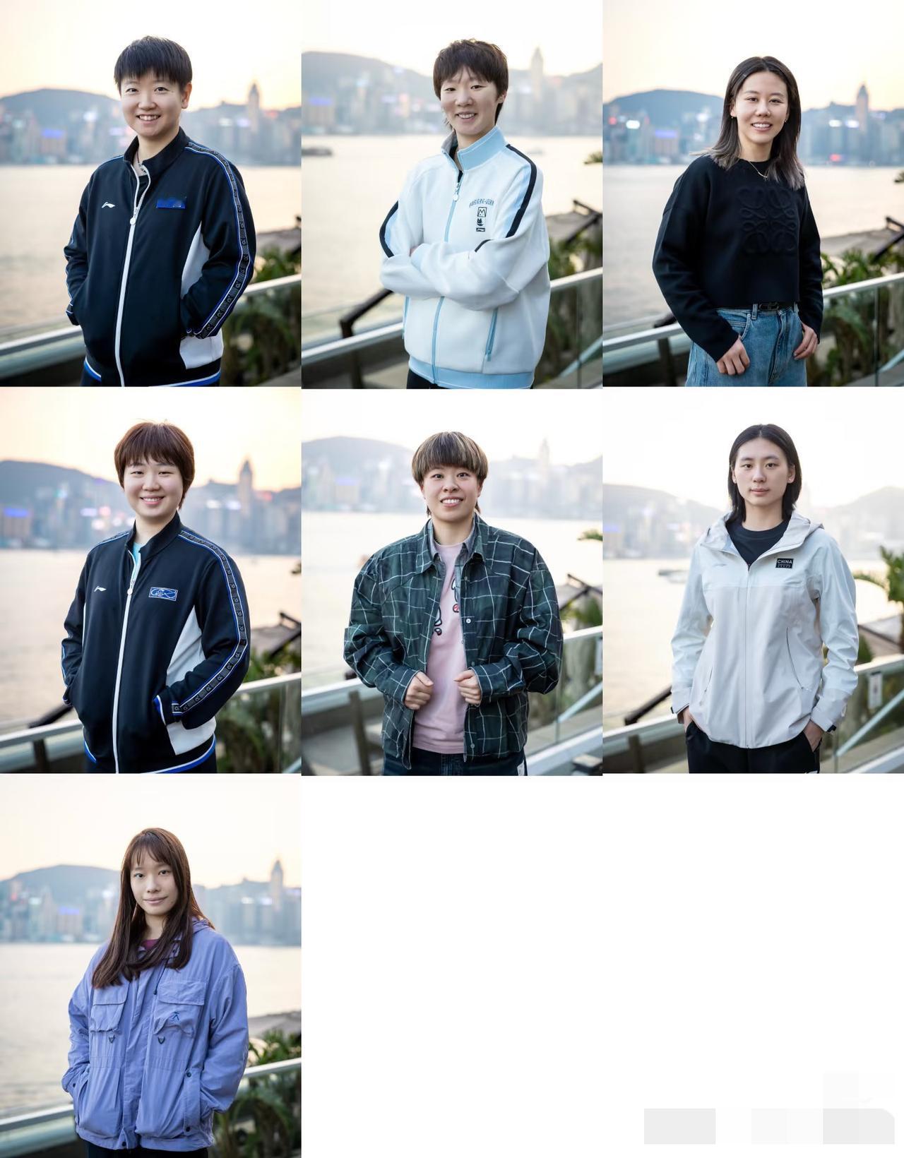 国乒女队香港总决赛城市宣传照——孙颖莎王曼昱陈幸同蒯曼王艺迪陈熠石洵