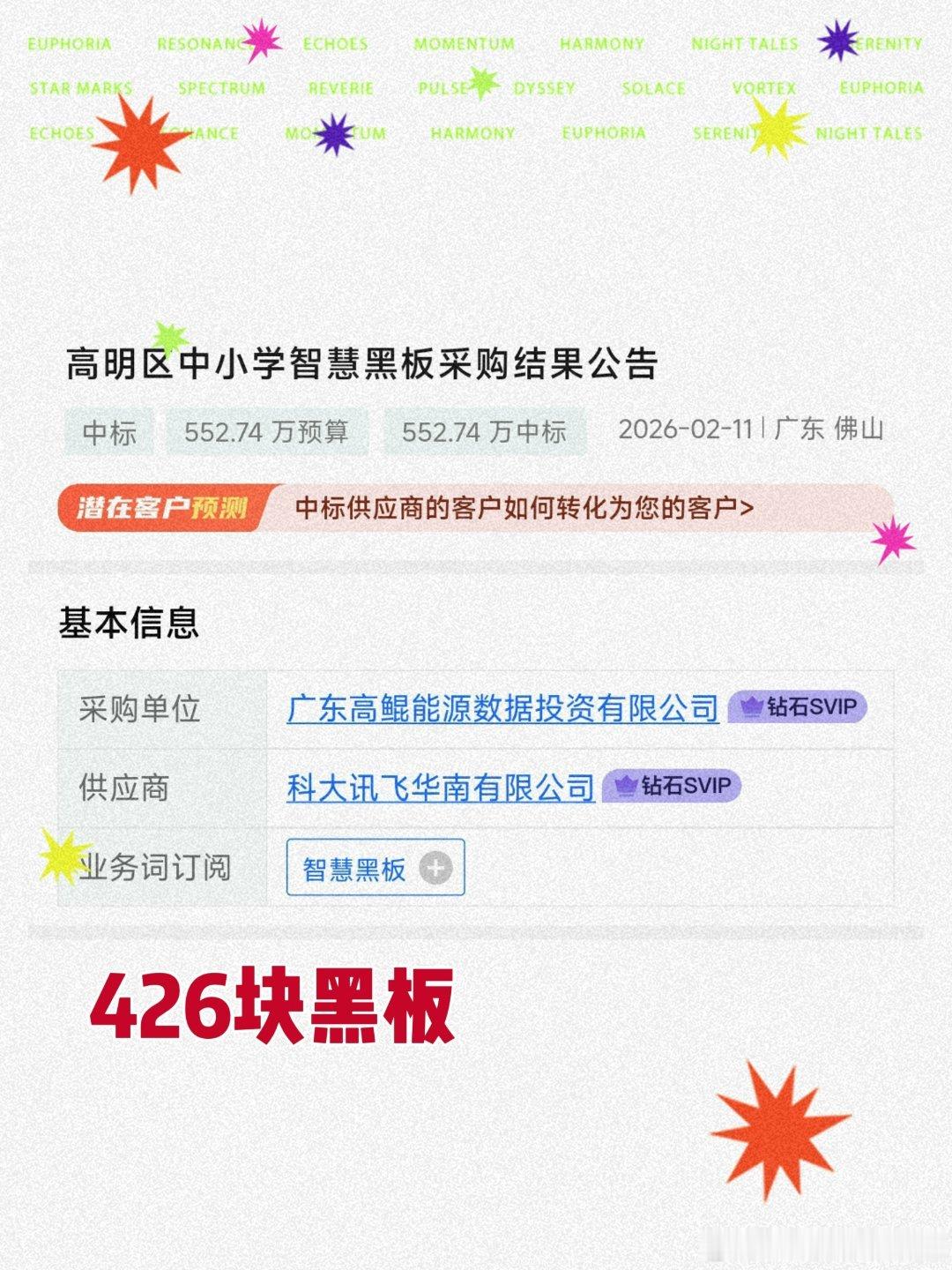 偶尔也看看这种新型采购订单佛山市怪高明区一次性采购426块智慧黑板金额:550