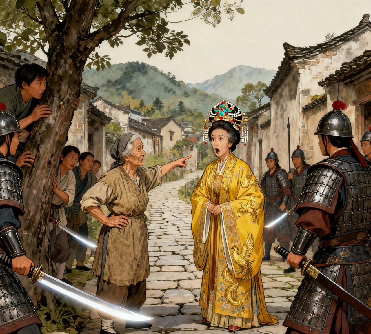 武则天称帝后返故里，被邻家大娘揭短。武则天问：你可知我是谁？大娘直言：管你是谁！