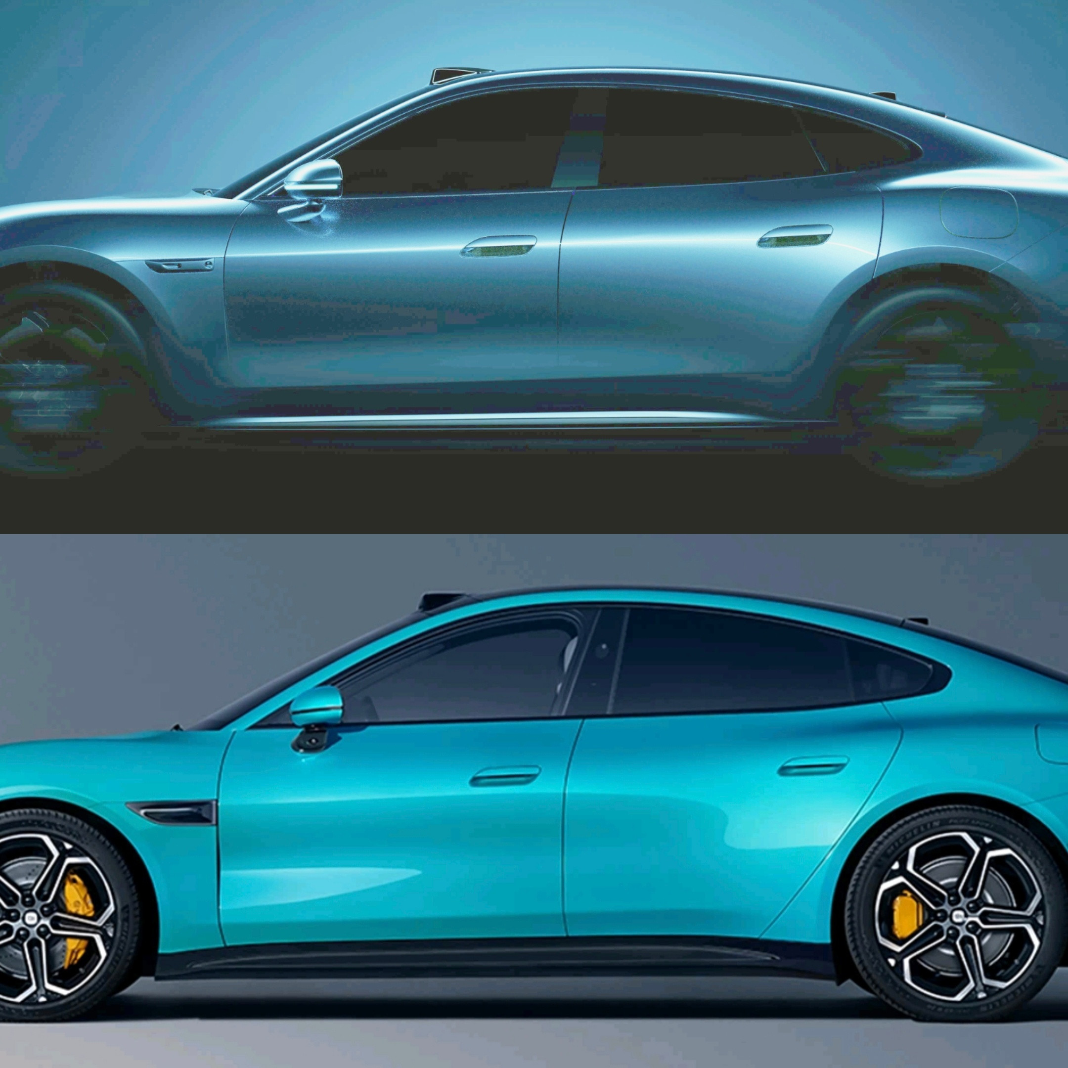 上图是尚界Z7下图是小米SU7优秀的设计总是心有灵犀