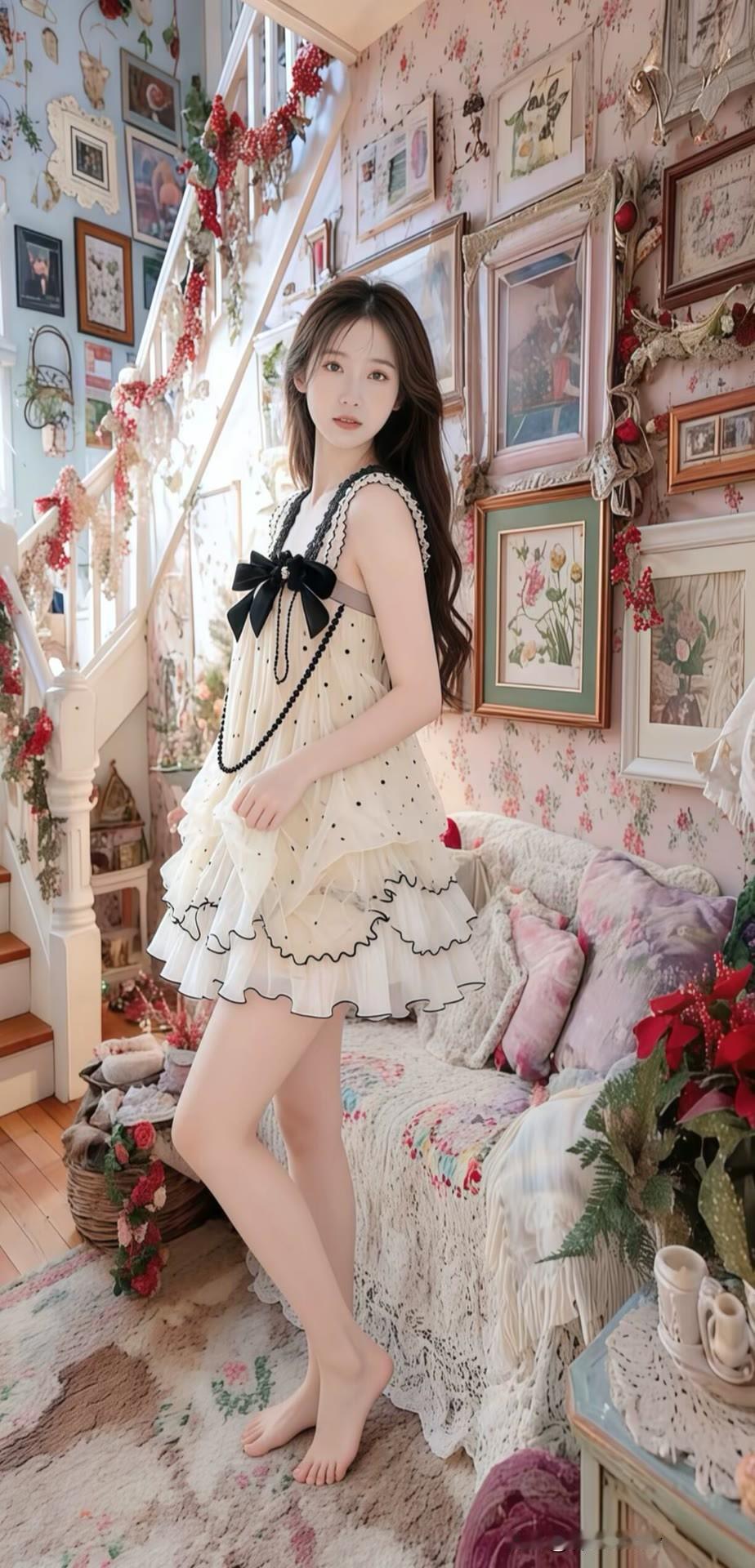 少女心满满，复古风洋装，梦幻家居，甜美自拍大长腿