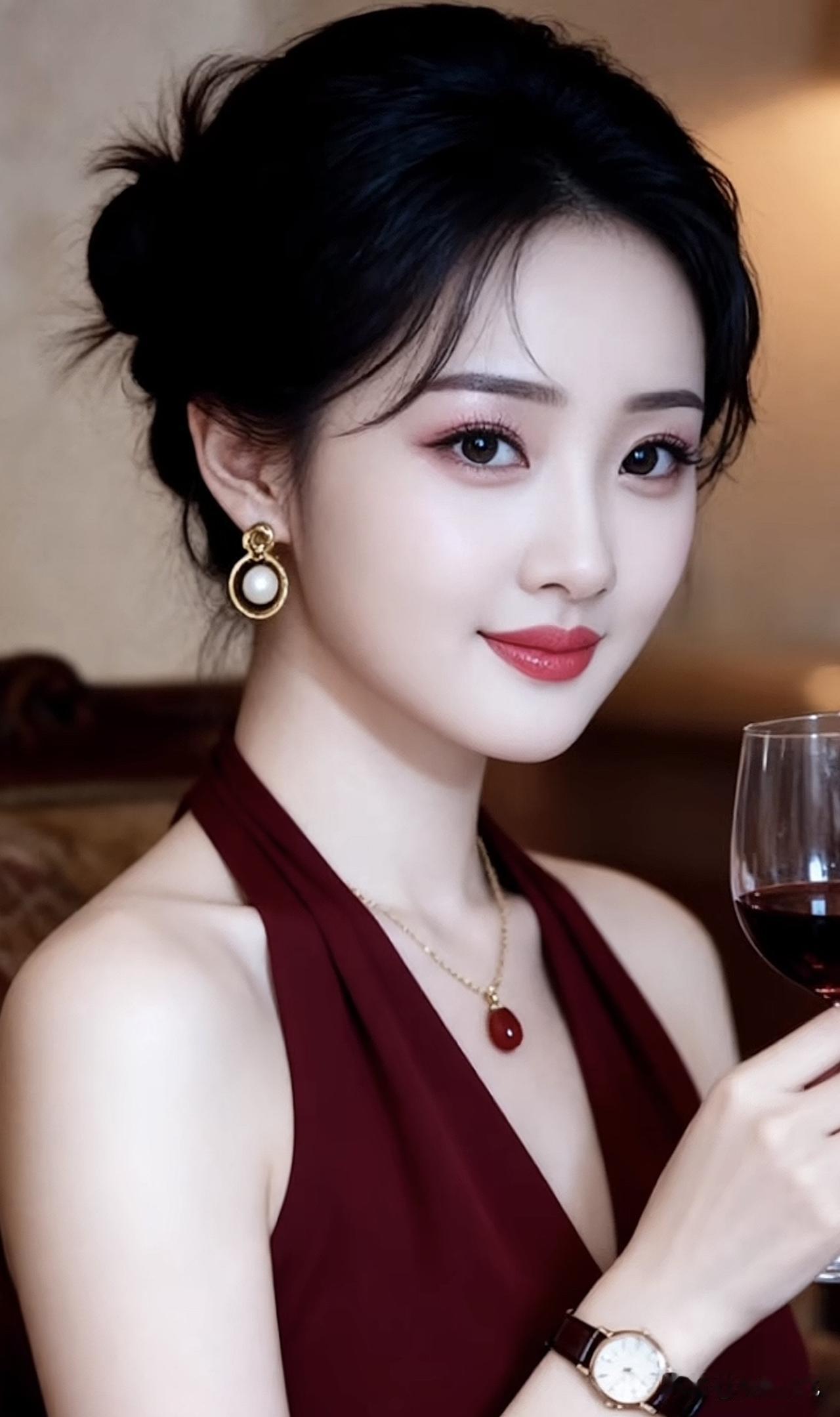 优雅红唇，酒杯相伴，尽显迷人魅力红唇美人照红唇美人图红唇微笑红唇美人图红