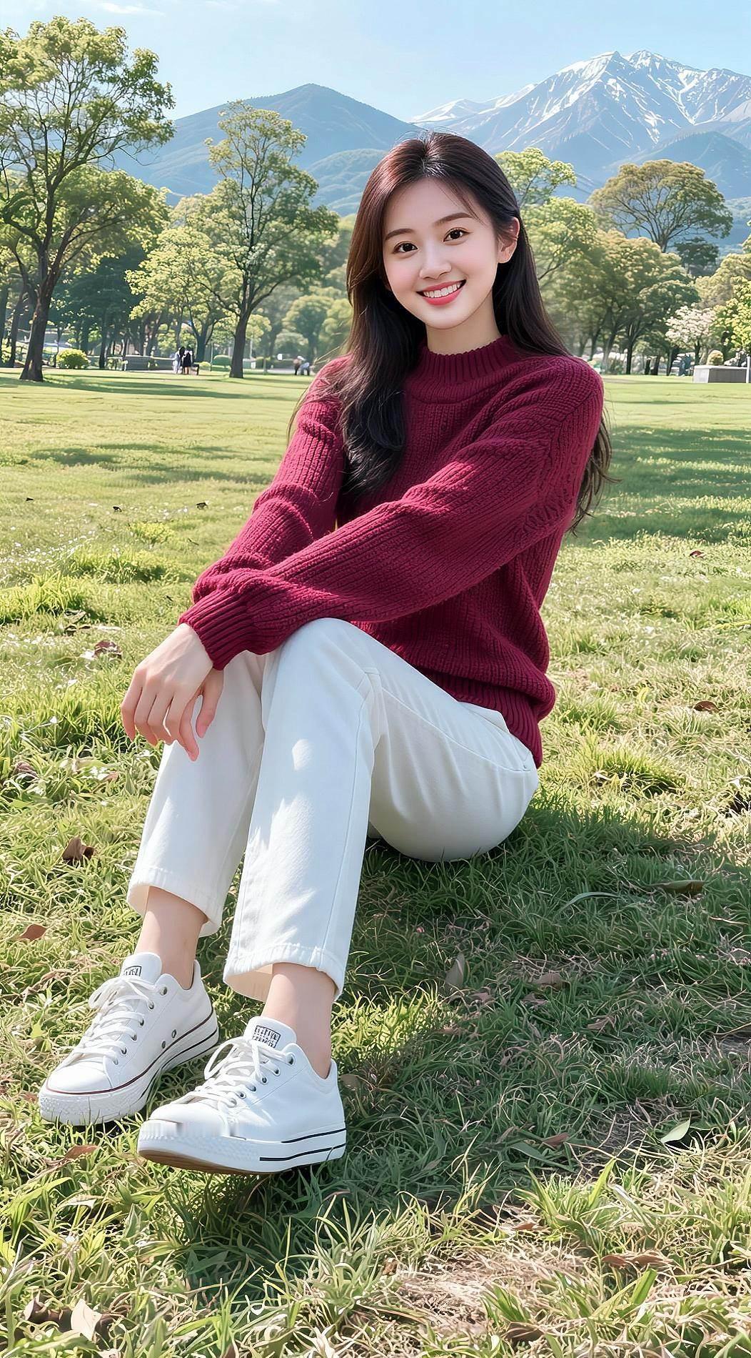 AI草地红衣少女