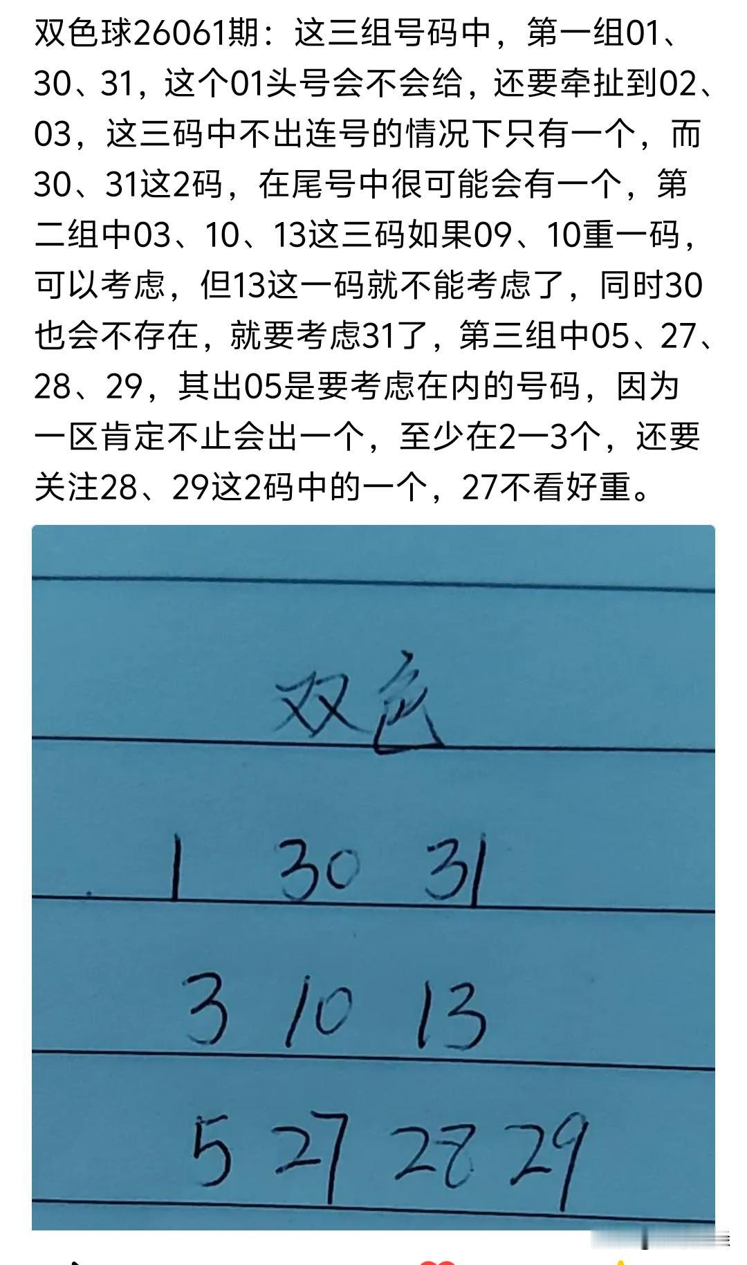 双色球26061期开奖01、04、05、15、23、28十07果然是上期区间