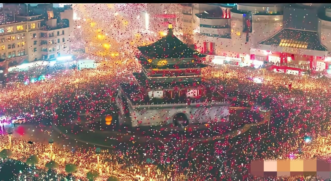 一个是24年跨年的场景，一个是25年跨年的场景，两个场景对比，西安这下子是把这些