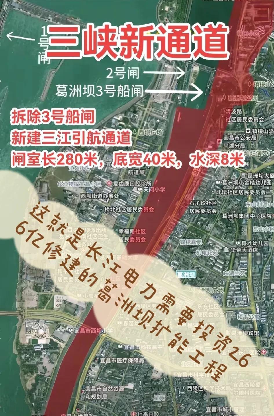 葛洲坝航运扩能工程，需要拆除3号船闸，新建三江引航通道，目前公开的消息，船闸是长