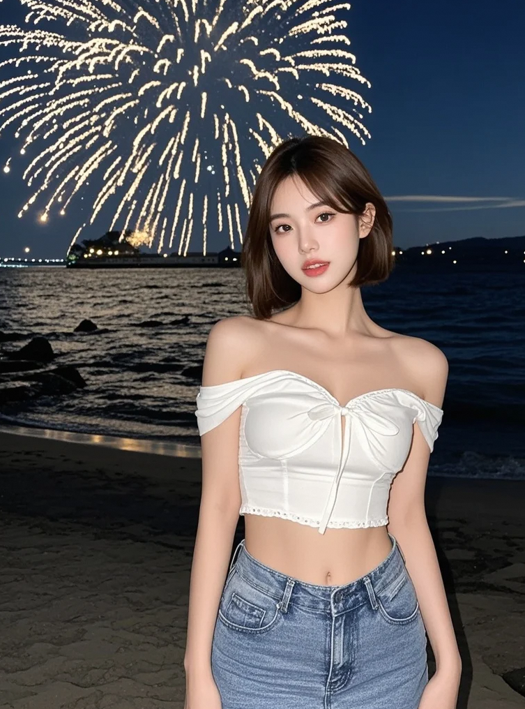 海风掀起裙角，烟花点燃夜色