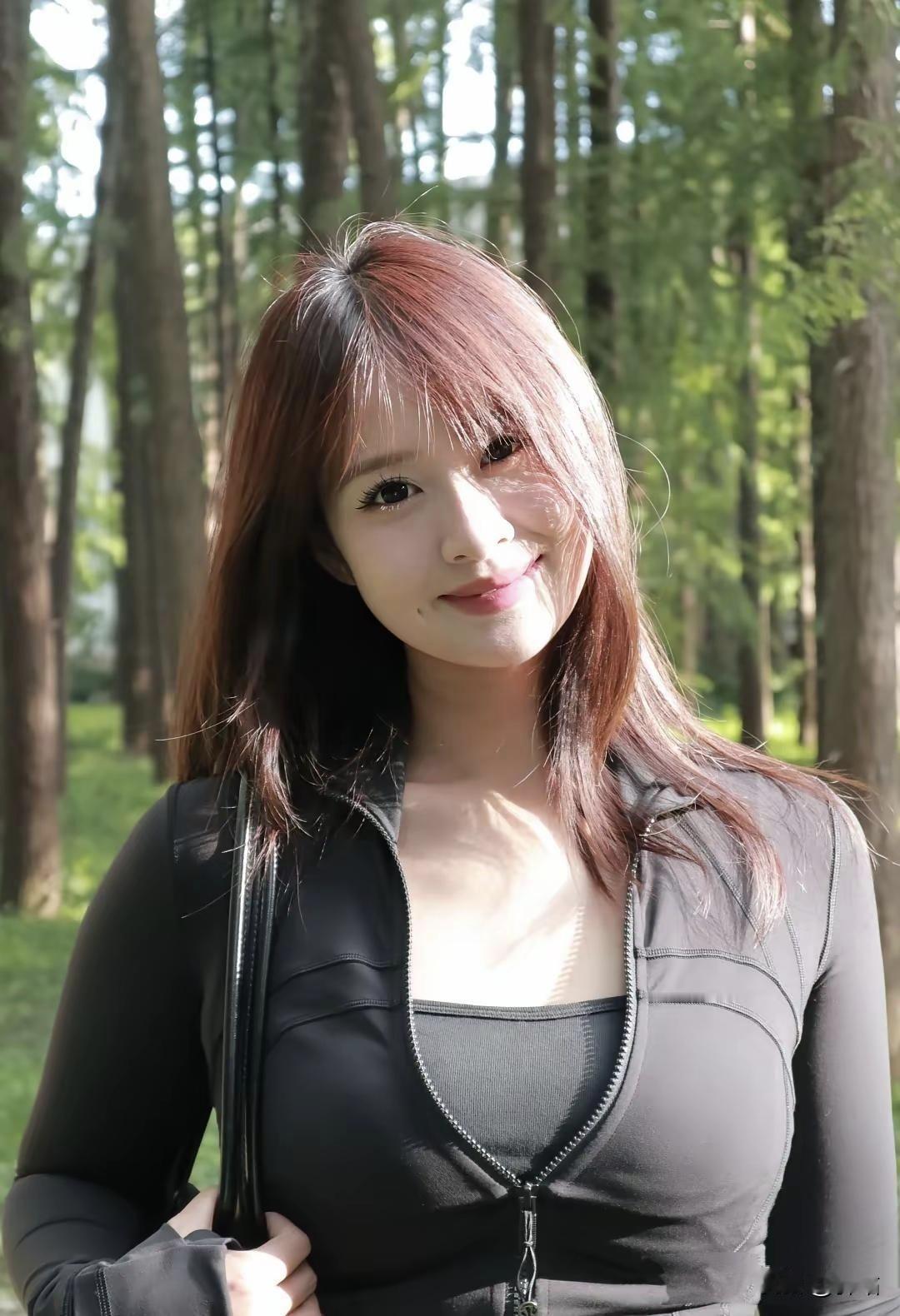 美图欣赏，看图写诗《林下春容》林光碎影染娇颜，笑靥微倾带露鲜。薄衣紧