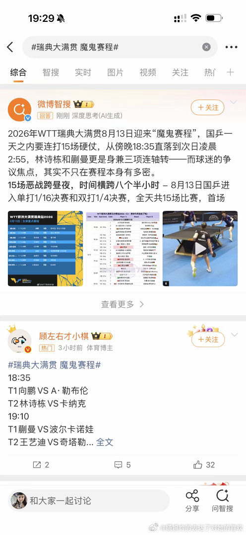 又是咪咕给发文又是乒乓世界给发文，现在都有魔鬼赛程的词条了，孙颖莎7小时3赛、2