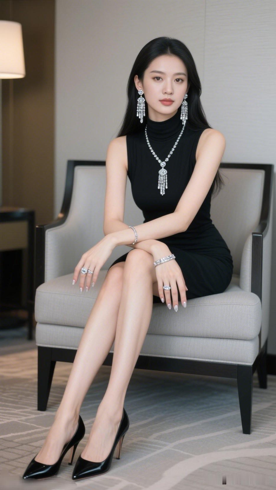 时尚穿搭,女人最美的姿态是什么?优雅黑裙，闪耀珠宝，气质满分！